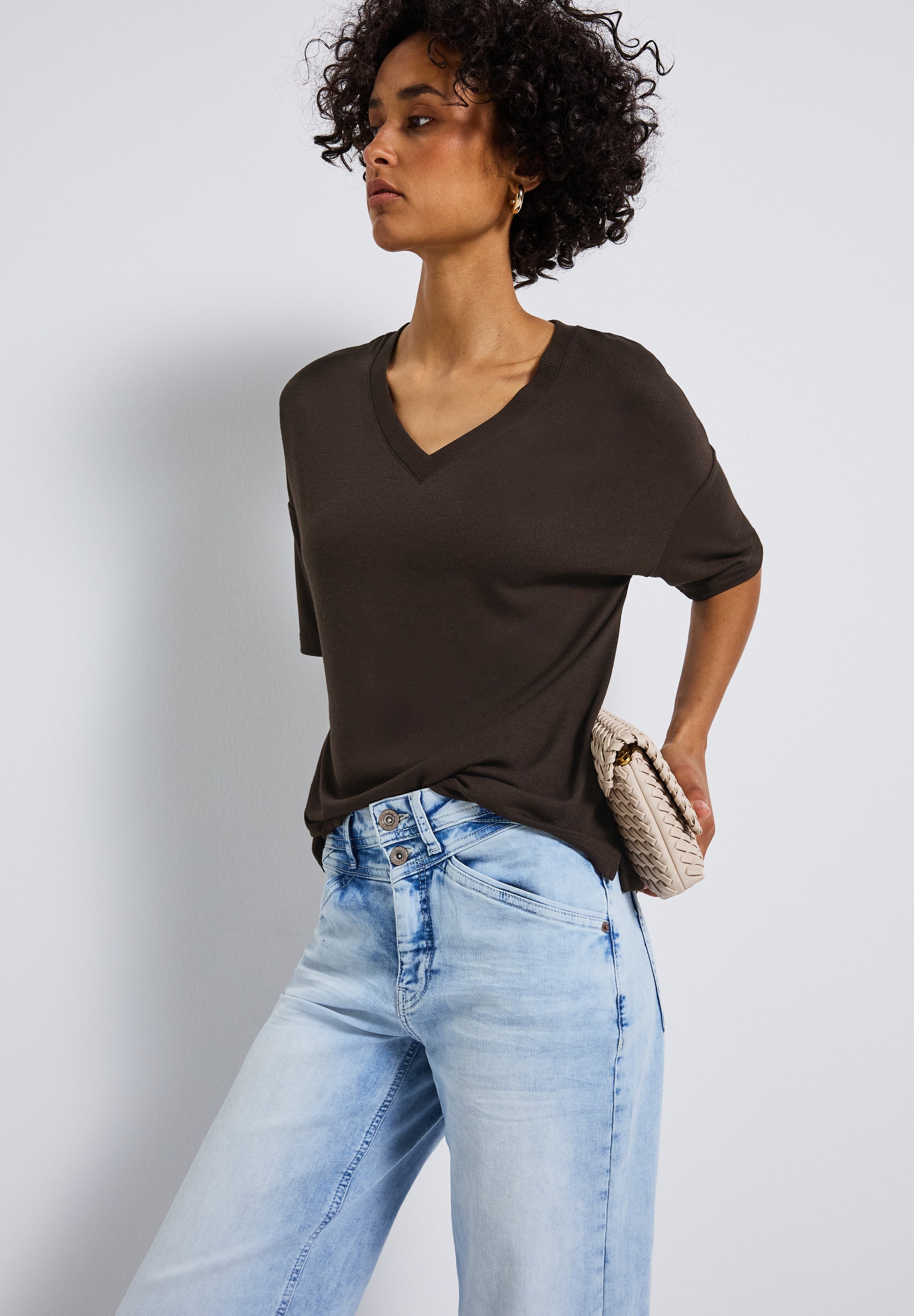 Strick-Look V-Neck T-Shirt