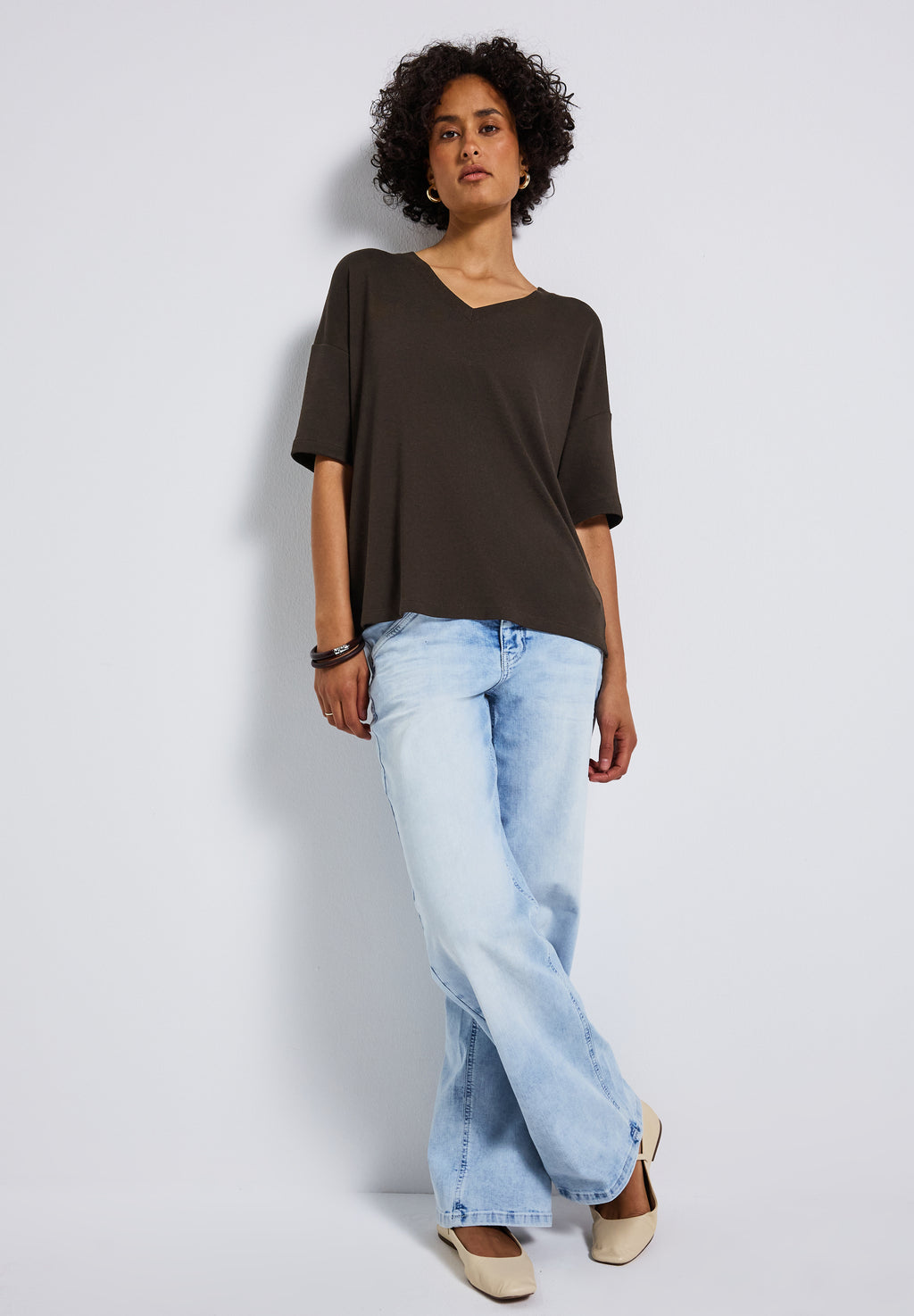 Strick-Look V-Neck T-Shirt