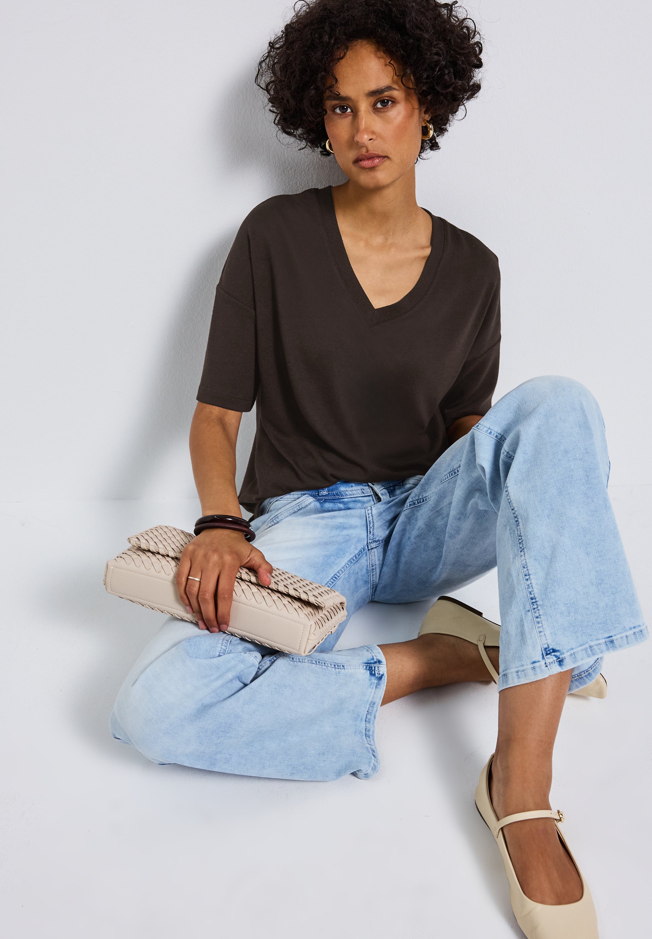 Strick-Look V-Neck T-Shirt