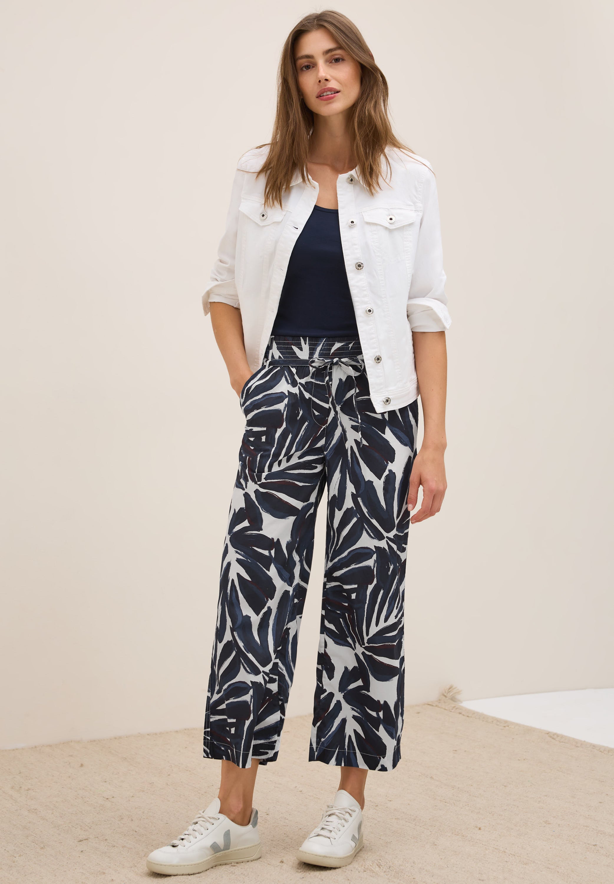 Gemusterte Wide Leg Hose