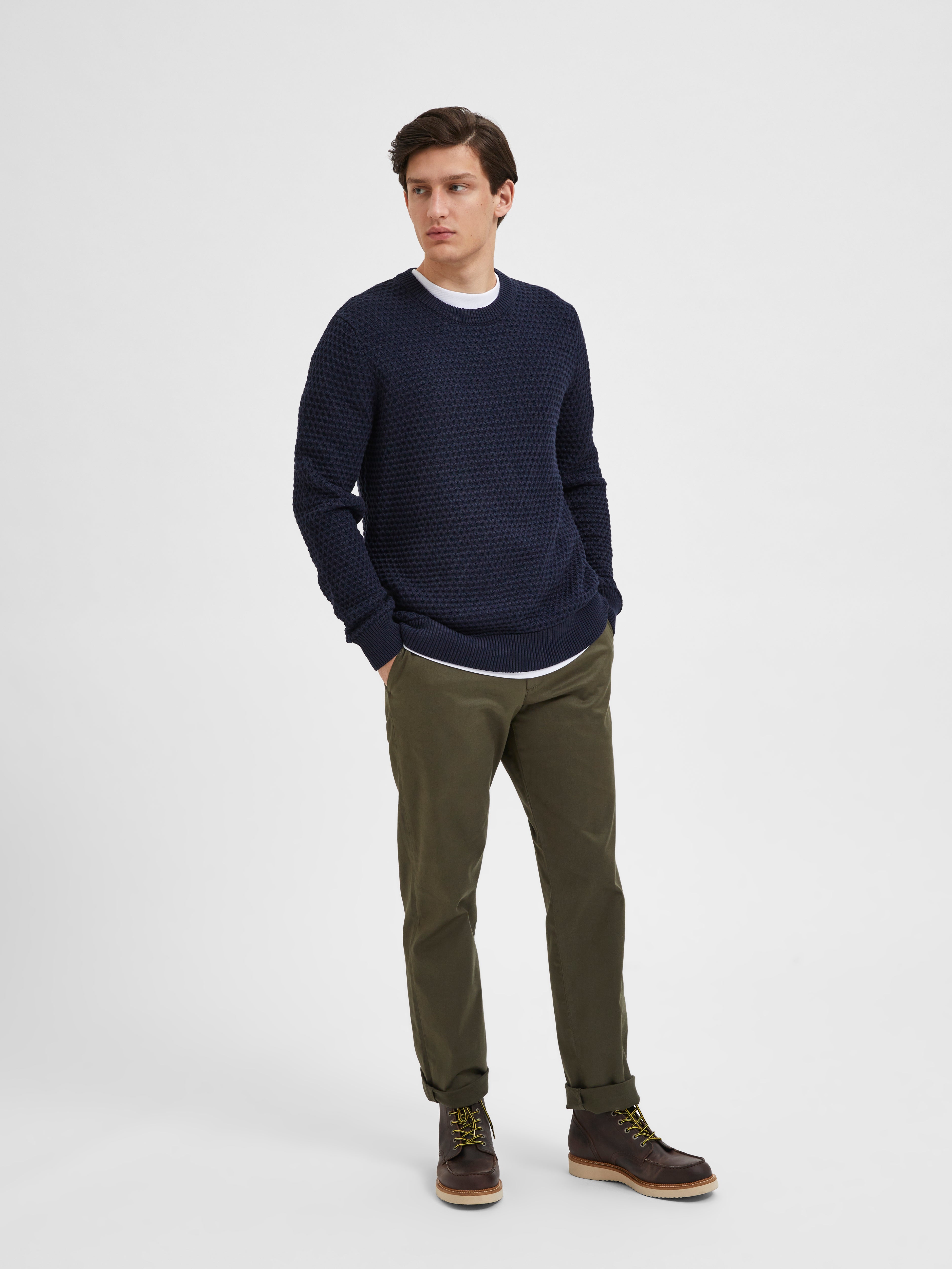 SLHREMYS LS KNIT ALL STU CREW NECK EX