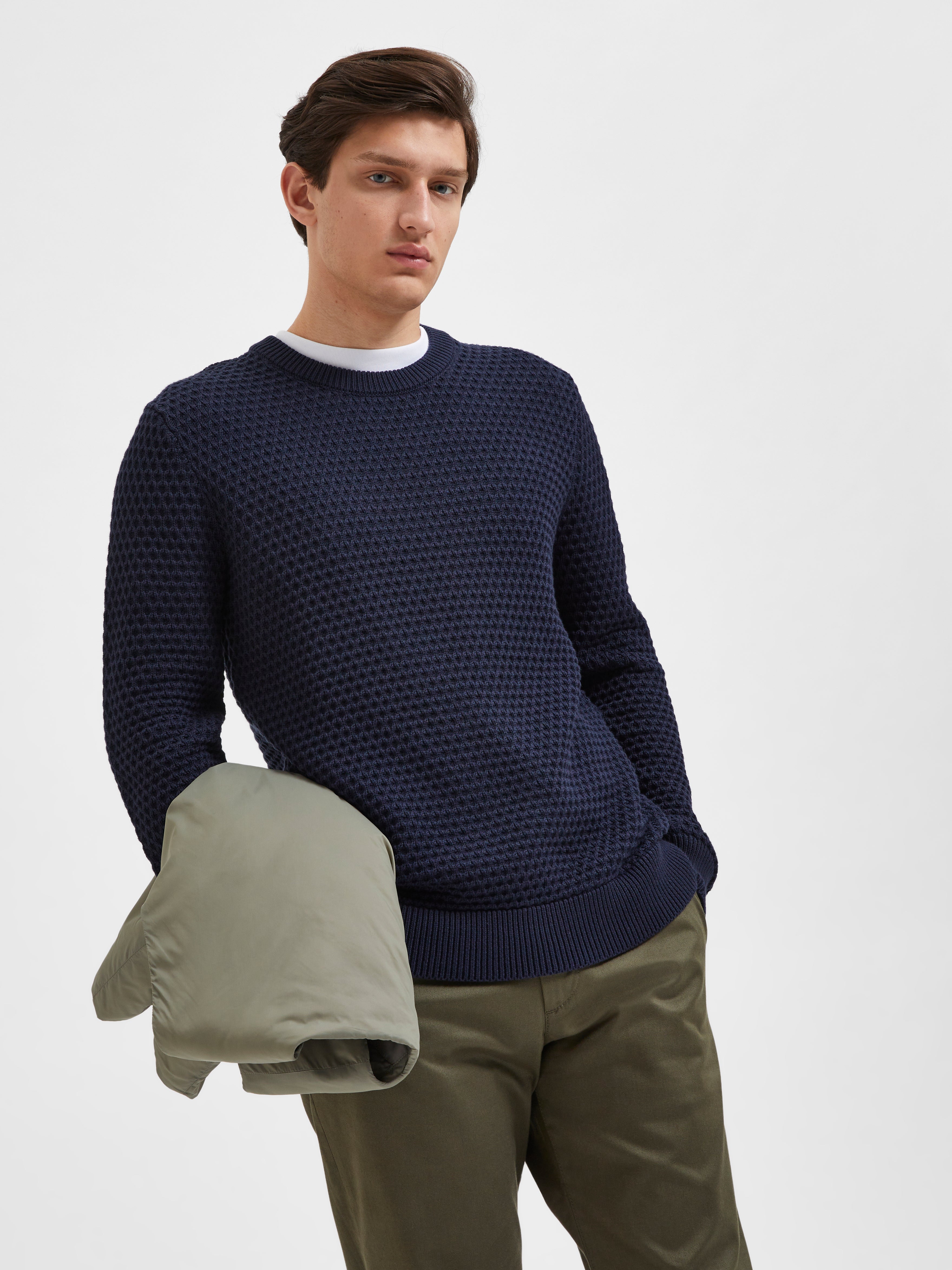 SLHREMYS LS KNIT ALL STU CREW NECK EX