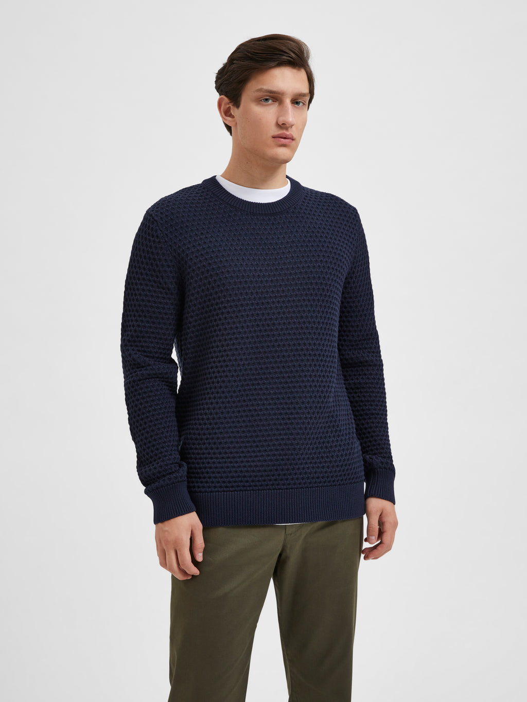 SLHREMYS LS KNIT ALL STU CREW NECK EX