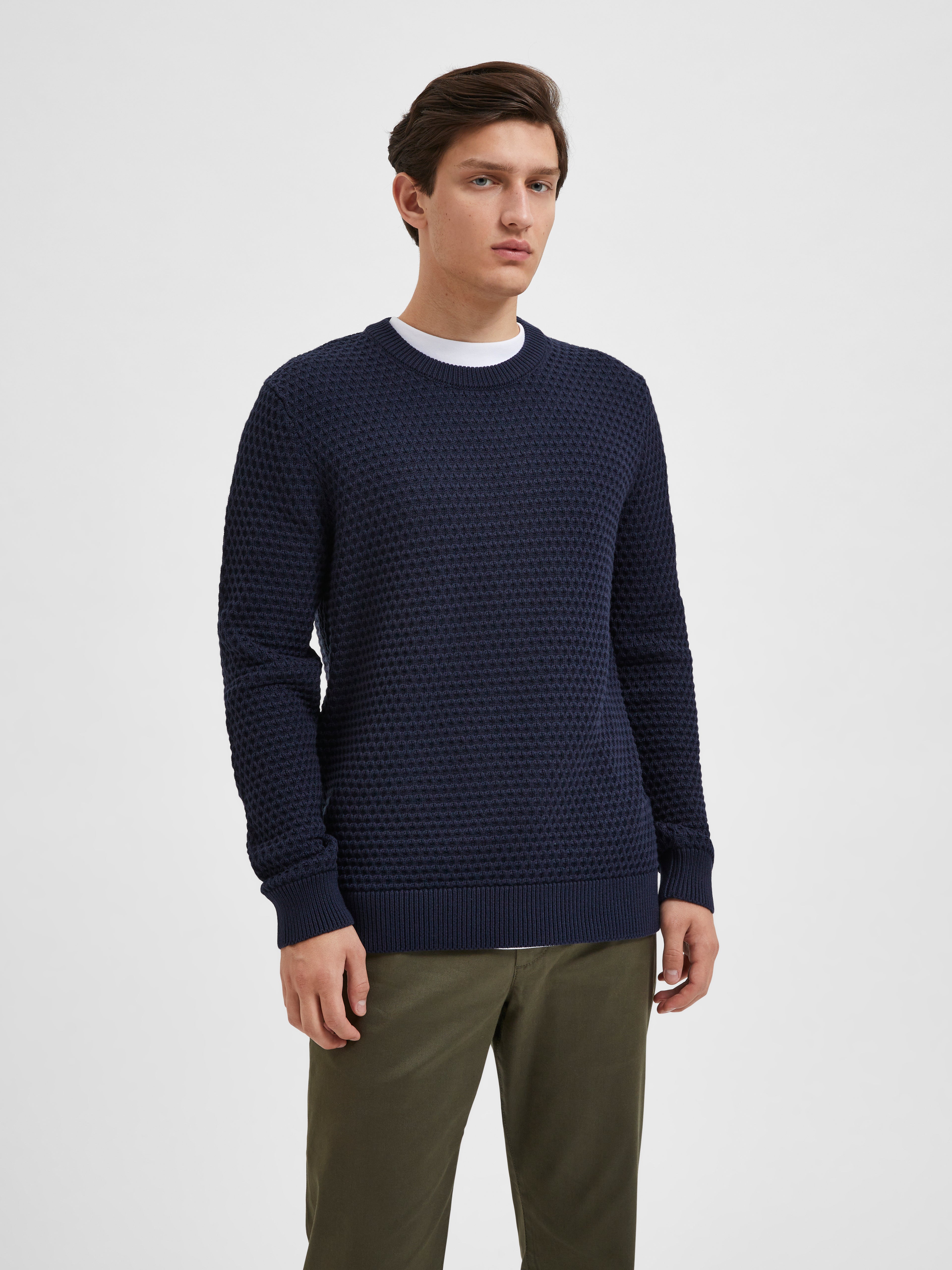 SLHREMYS LS KNIT ALL STU CREW NECK EX