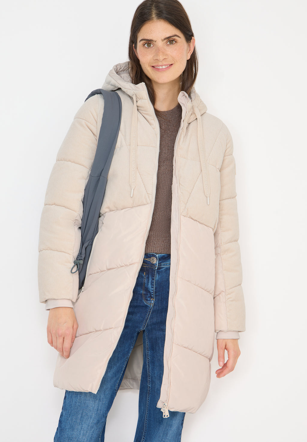 Puffer Mantel mit Cordmix