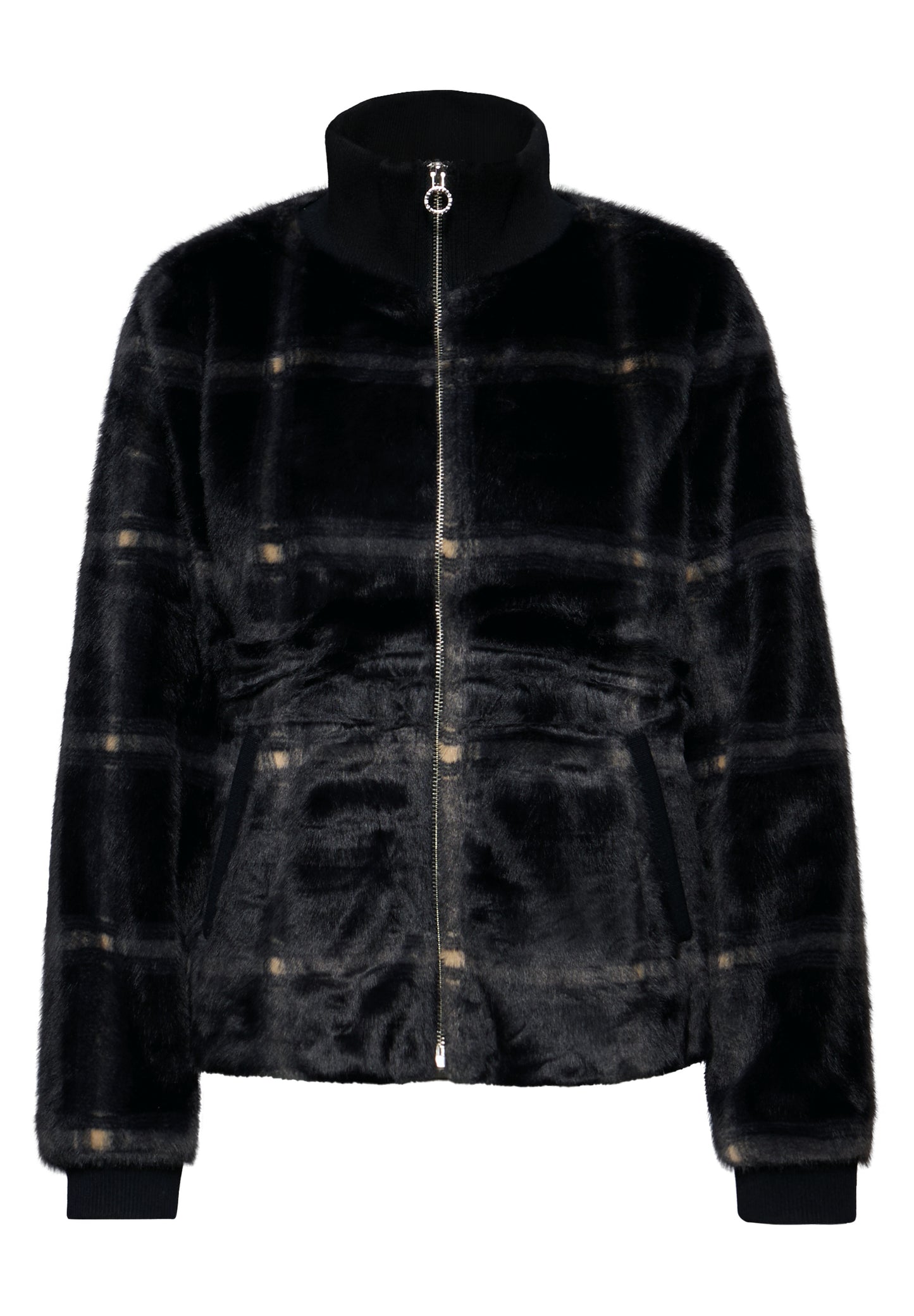 Karierte Fake Fur Jacke