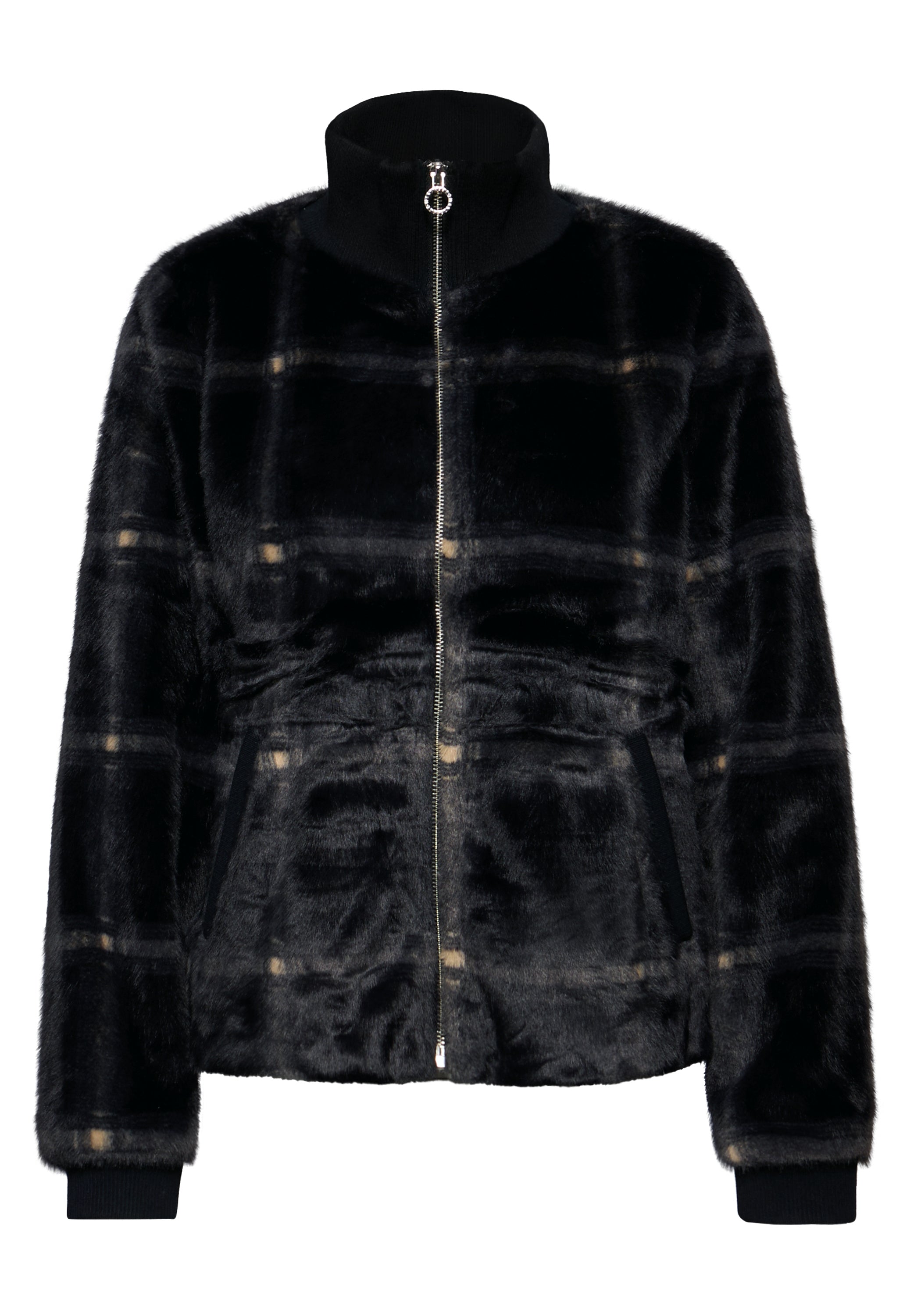 Karierte Fake Fur Jacke