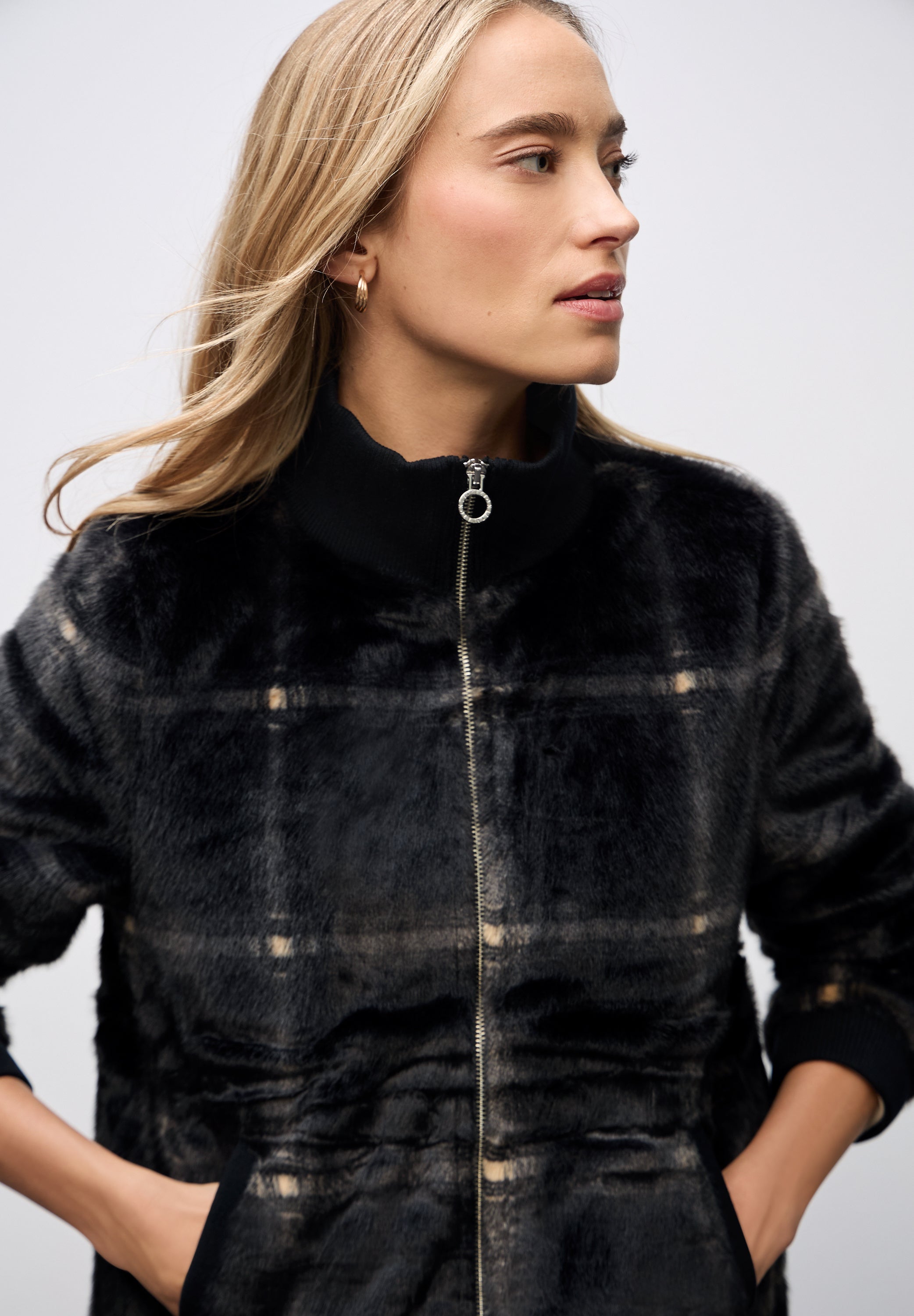 Karierte Fake Fur Jacke