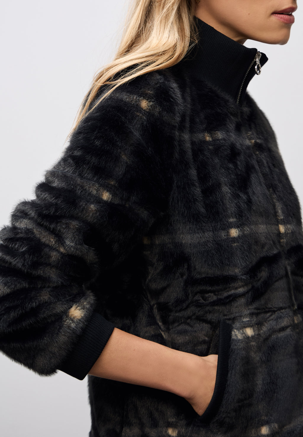 Karierte Fake Fur Jacke