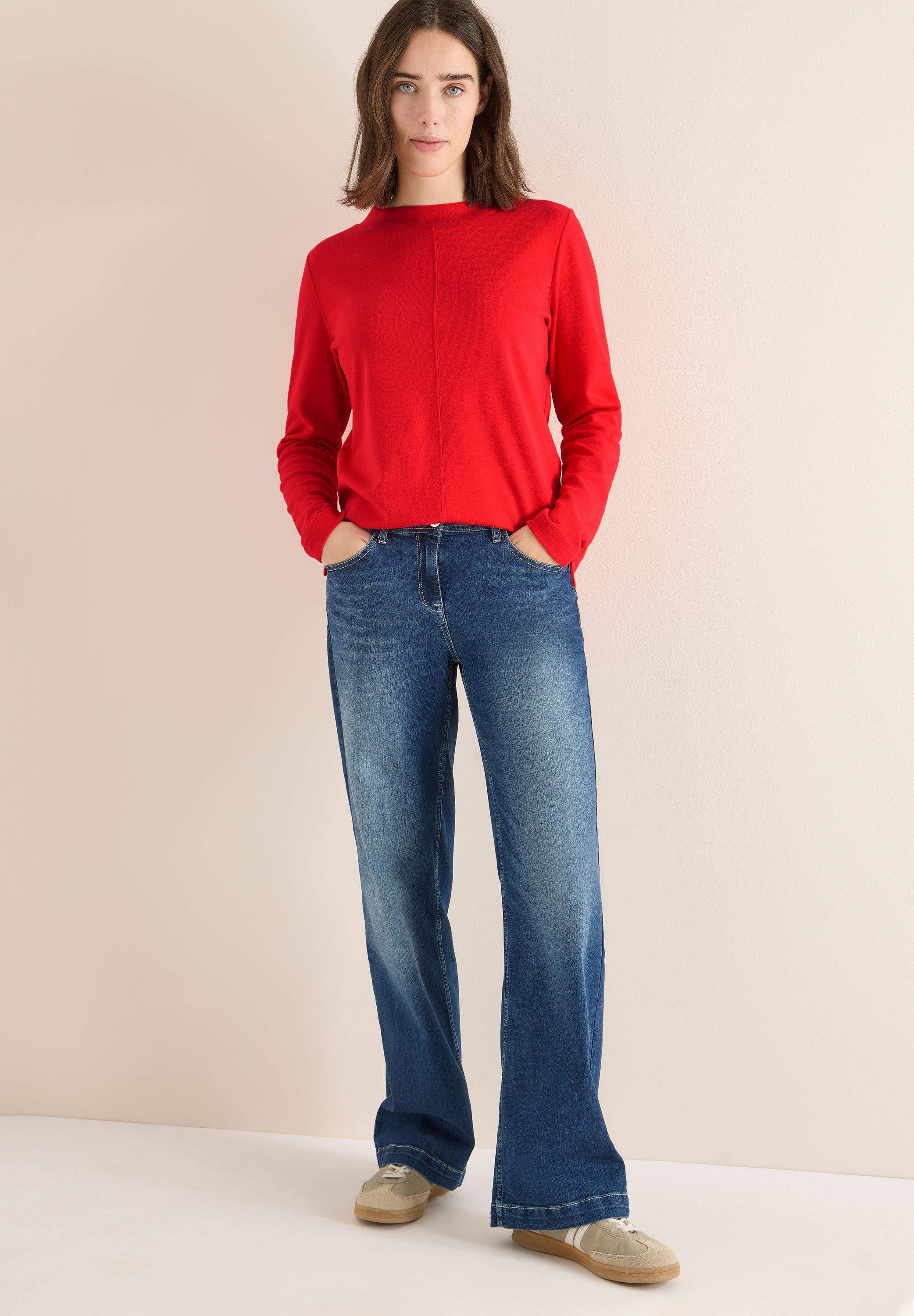 Funnelneck Shirt in Unifarbe