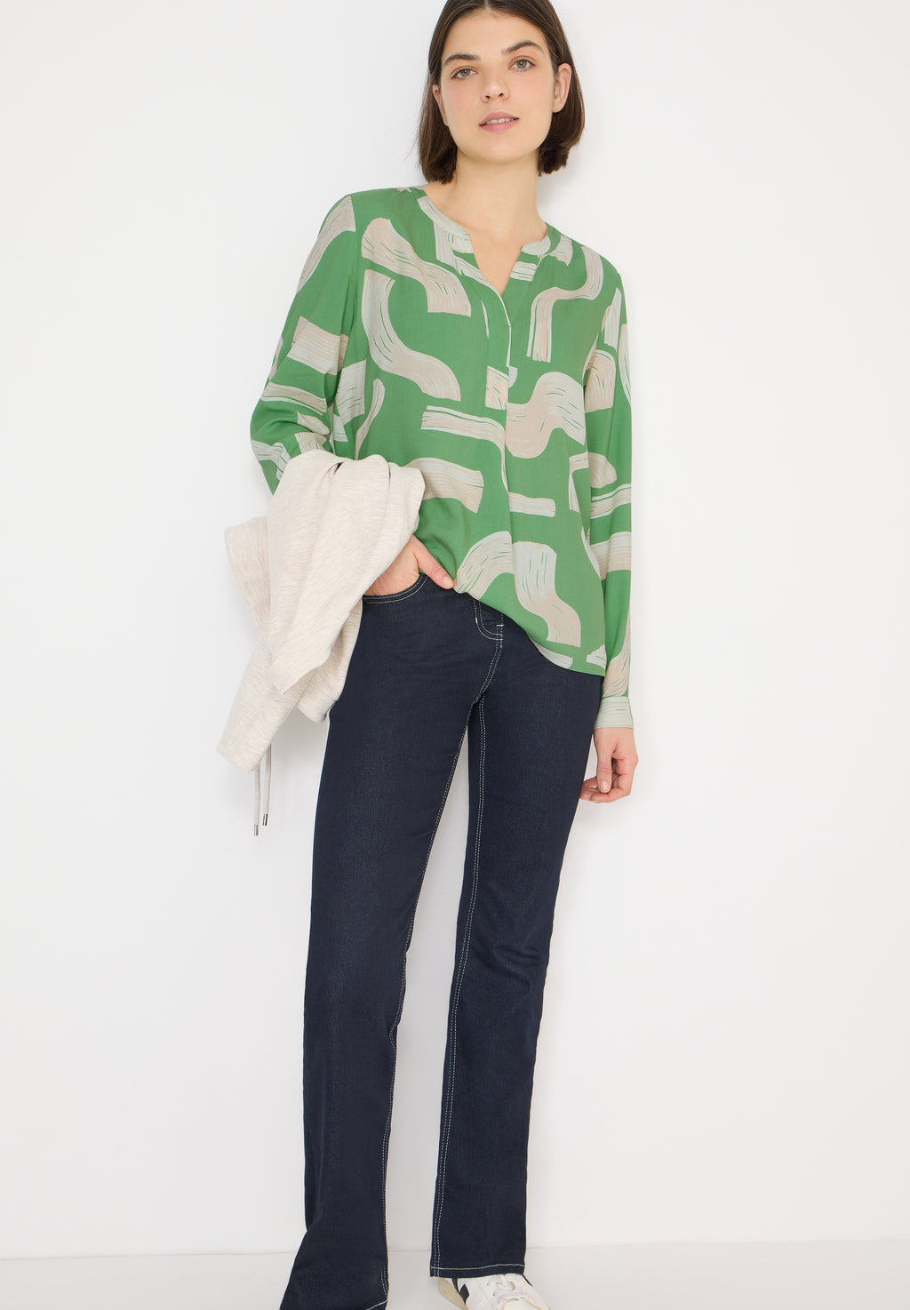 Gemusterte Split Neck Bluse