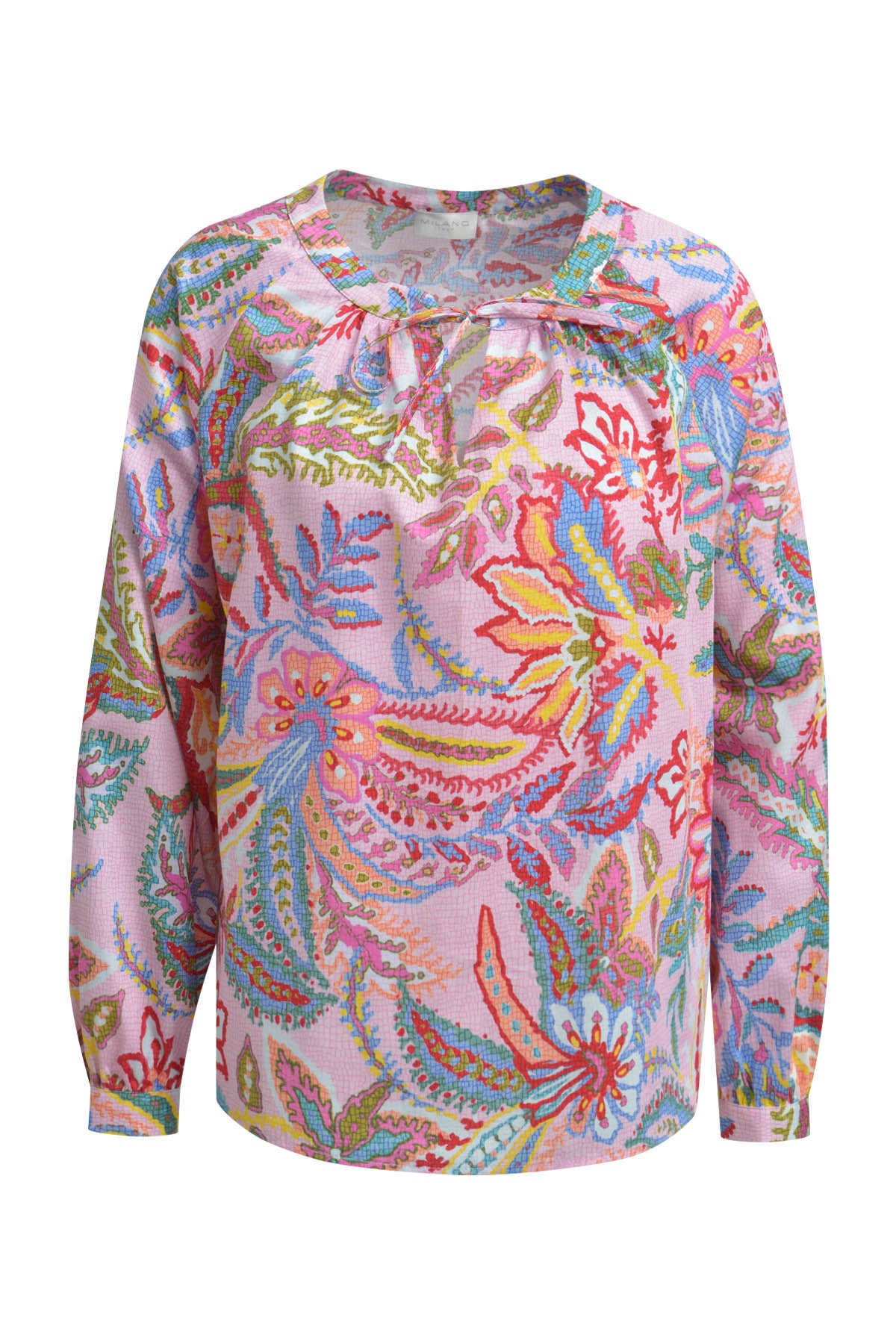 raglan sleeve blouse, neckpanel w/ slit