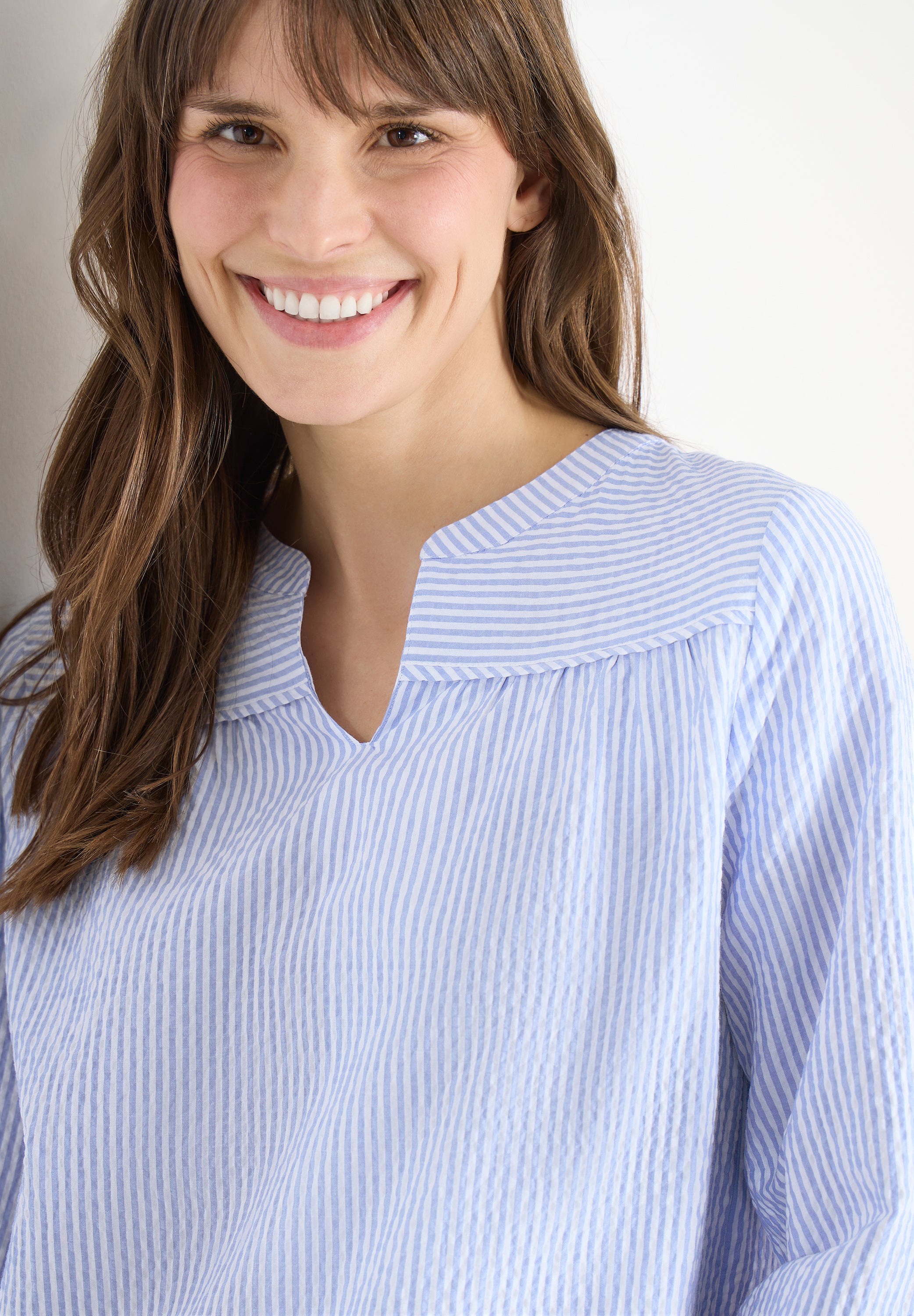 3/4-Arm Bluse in Seersucker Qualität