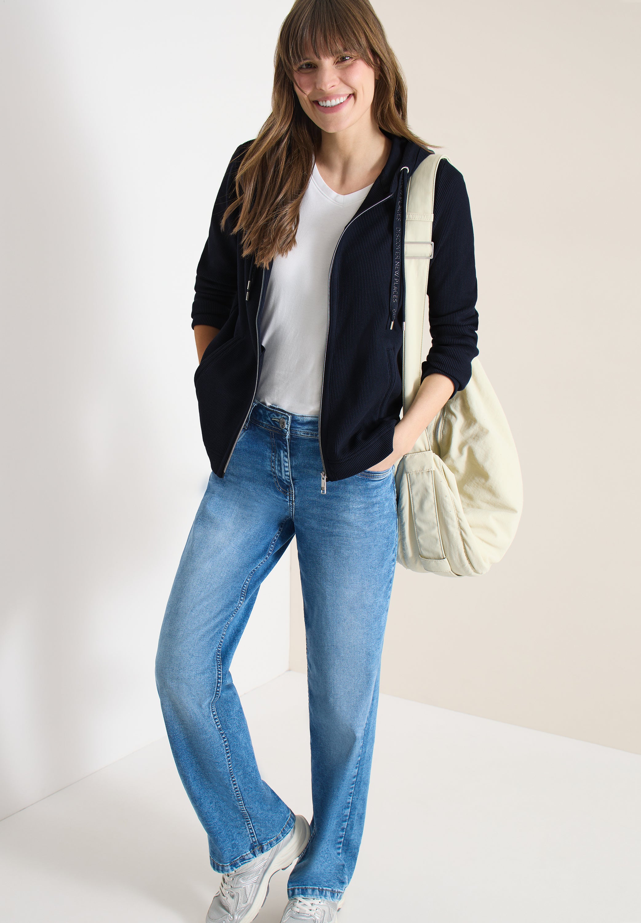 Langarm Jacke mit Kapuze und Taschen