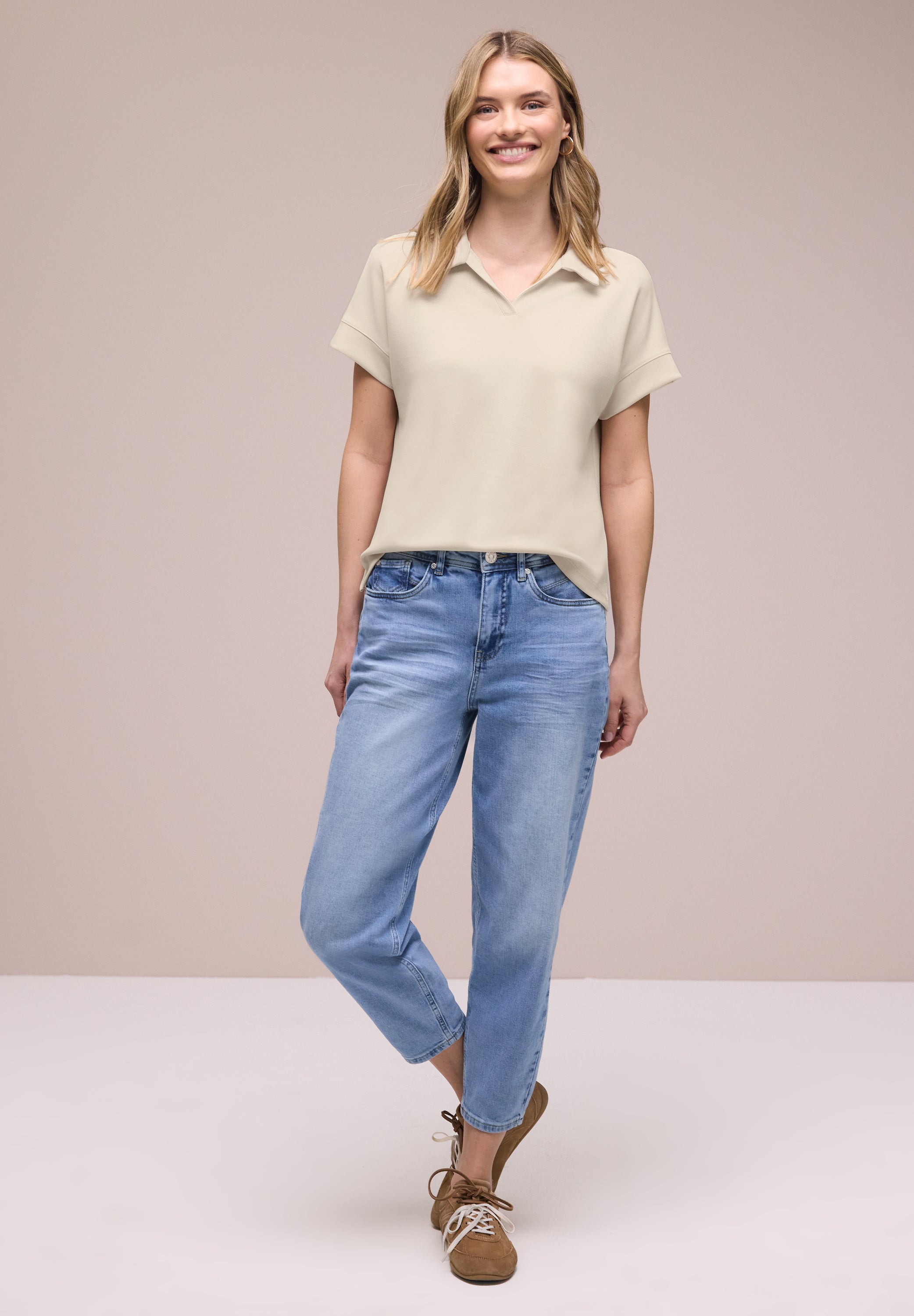 Kurzarm Poloshirt mit Rippdetail