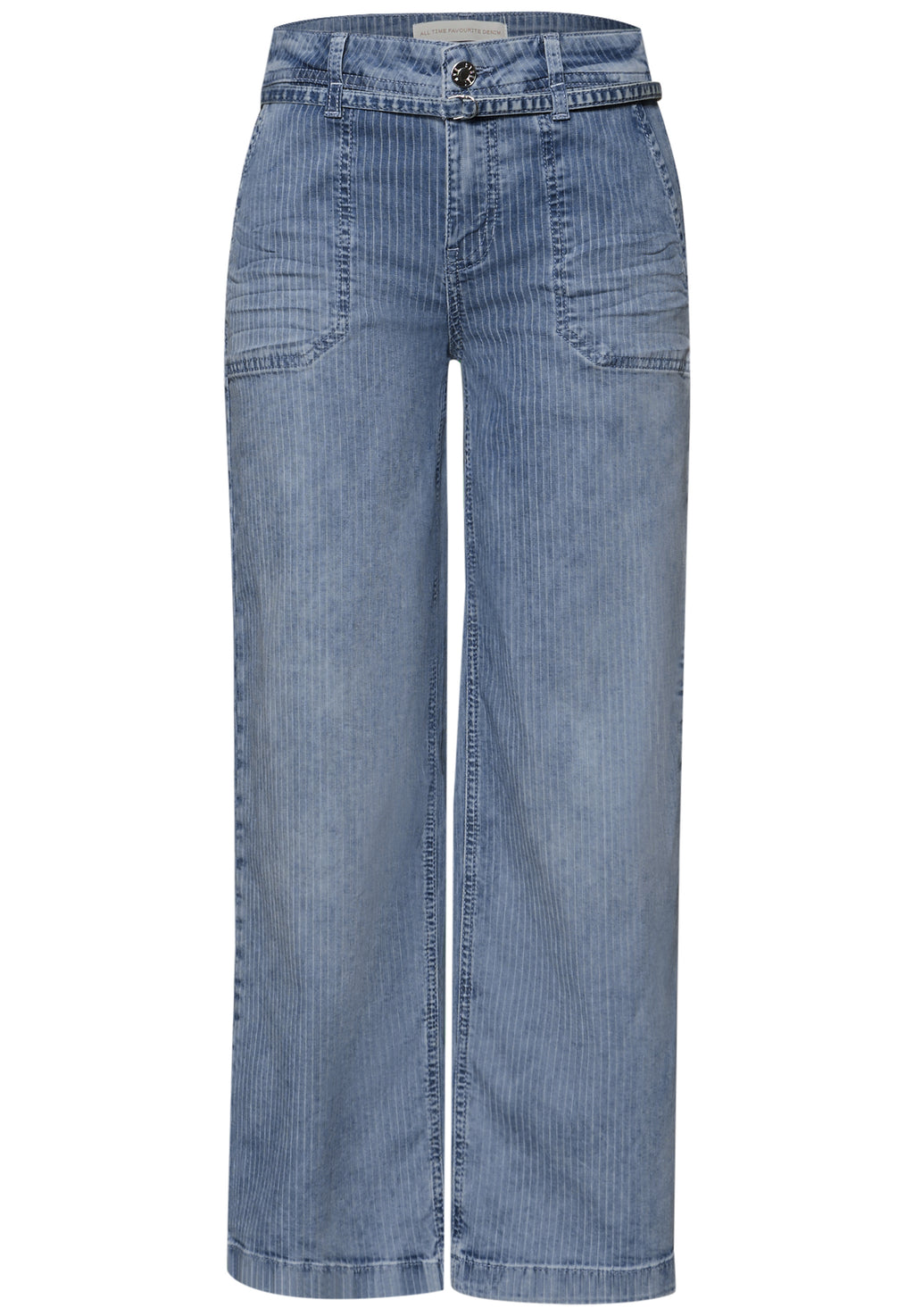Mid Waist Wide Leg Jeans mit Streifen