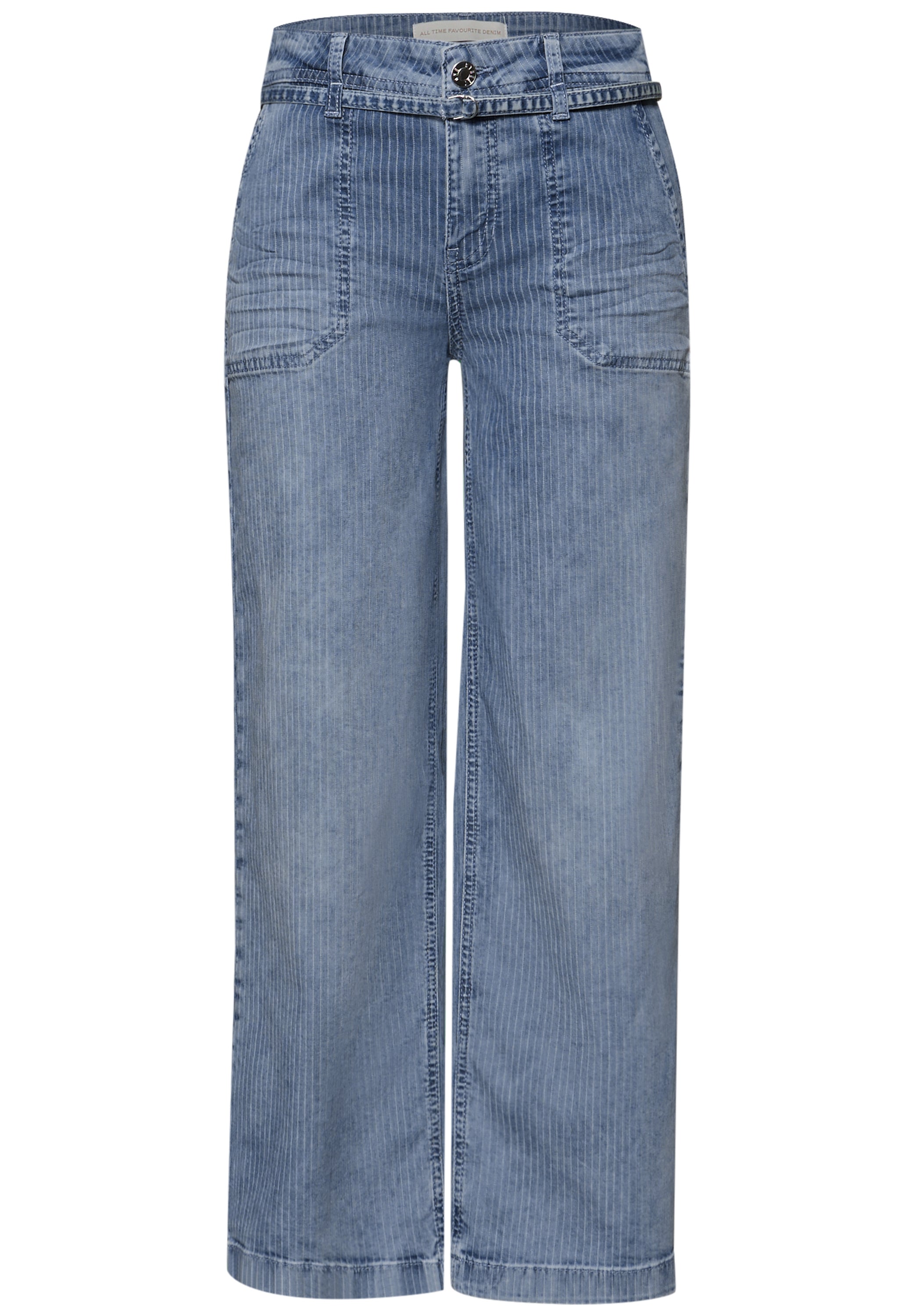 Mid Waist Wide Leg Jeans mit Streifen