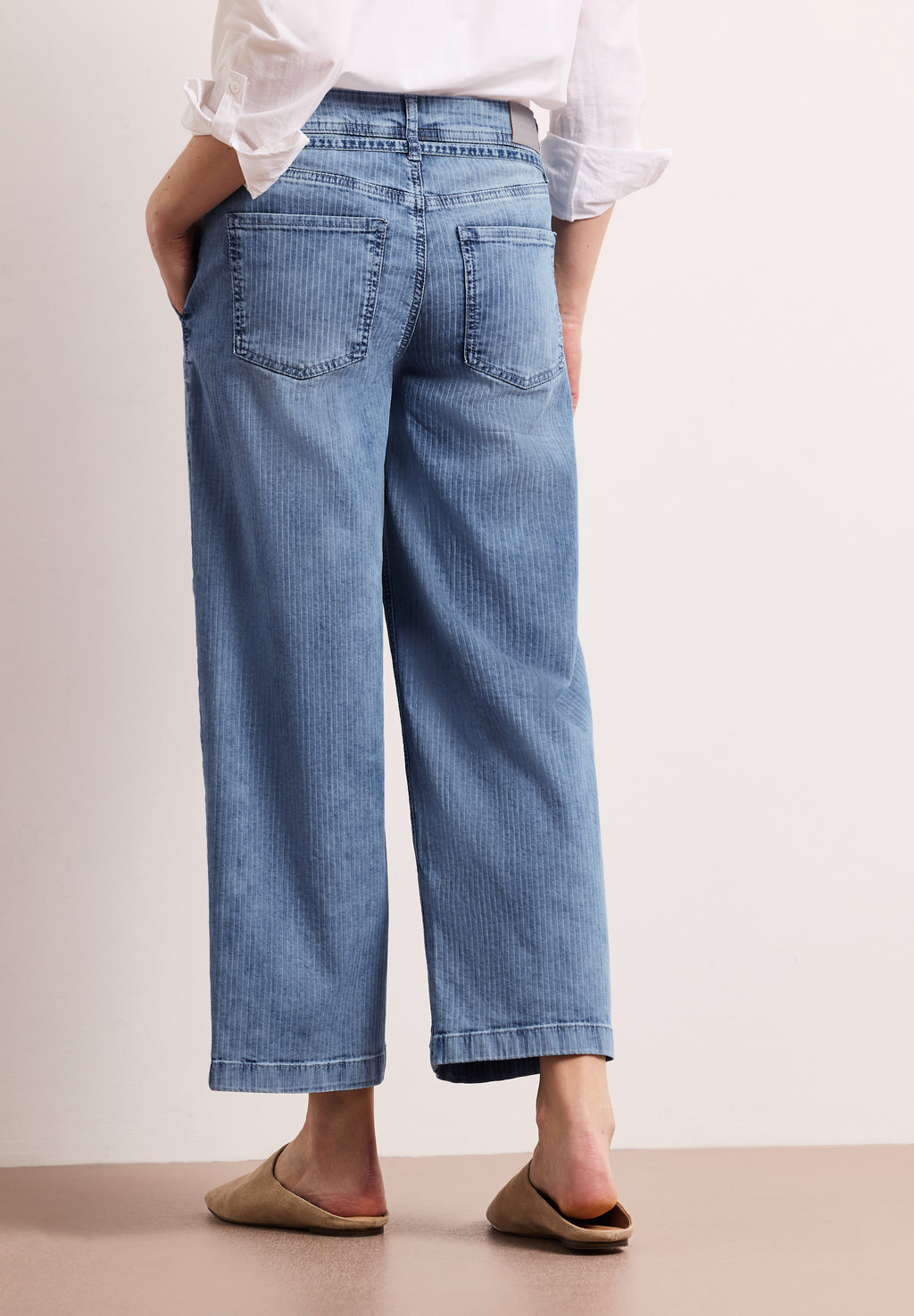 Mid Waist Wide Leg Jeans mit Streifen