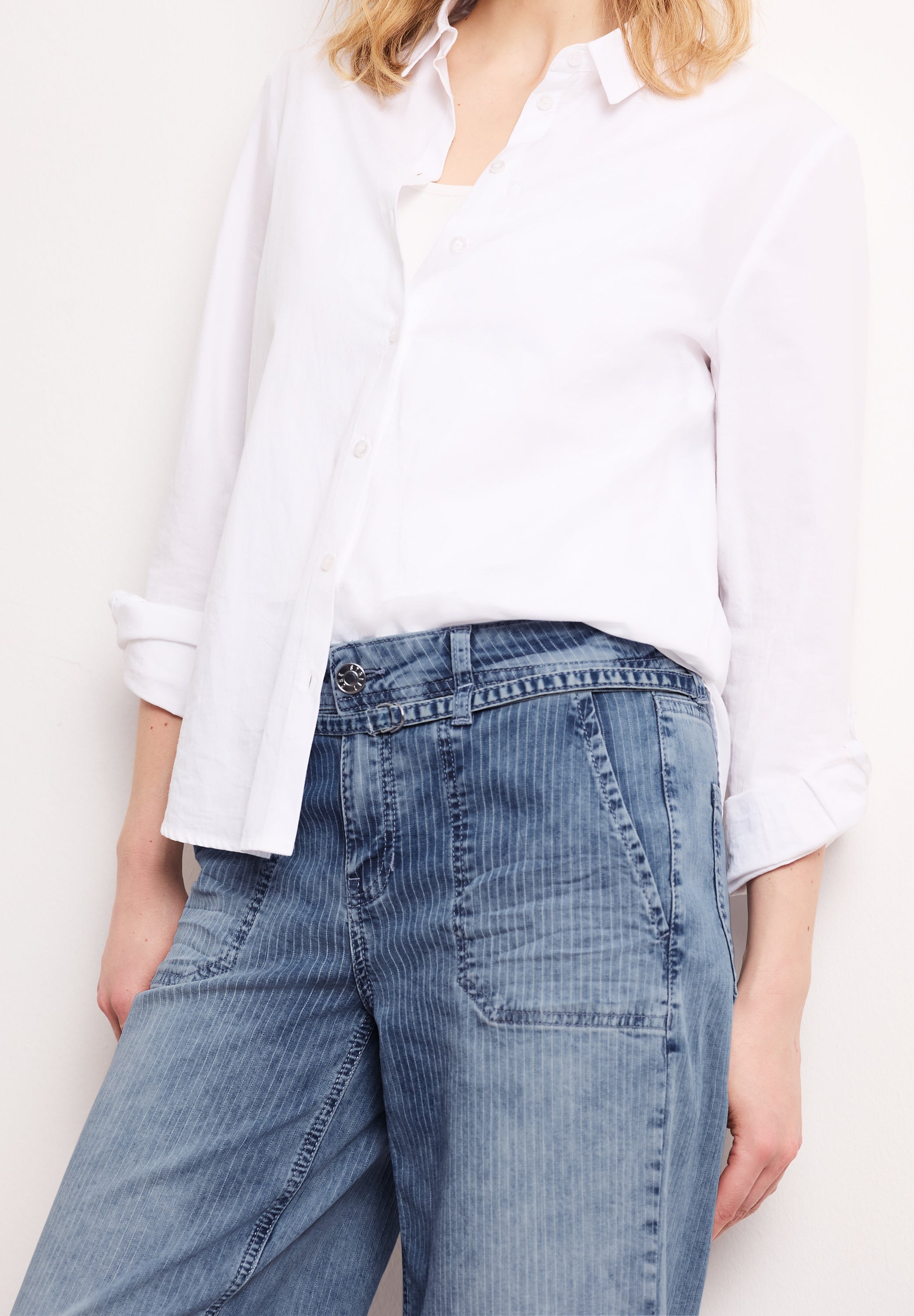 Mid Waist Wide Leg Jeans mit Streifen