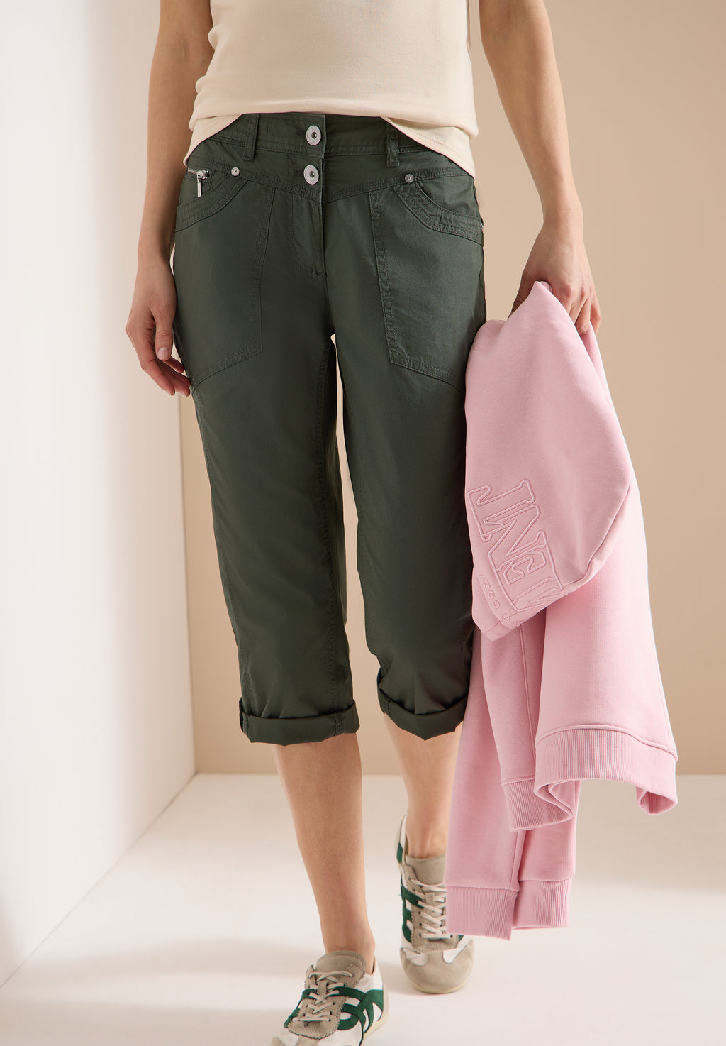 Mid Waist Slim Leg Hose mit Turn-Up