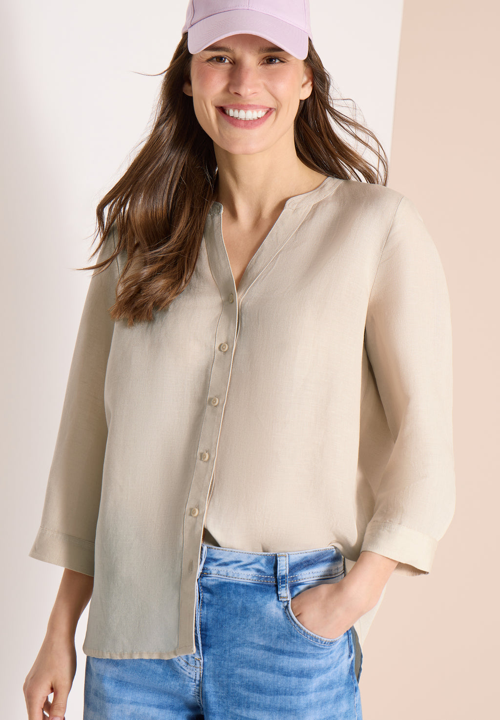 3/4-Arm Bluse aus Leinenmix