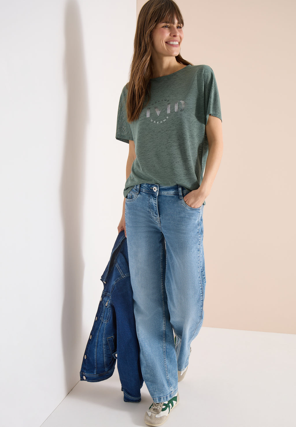 Dropped Shoulder Shirt in Leinen-Optik