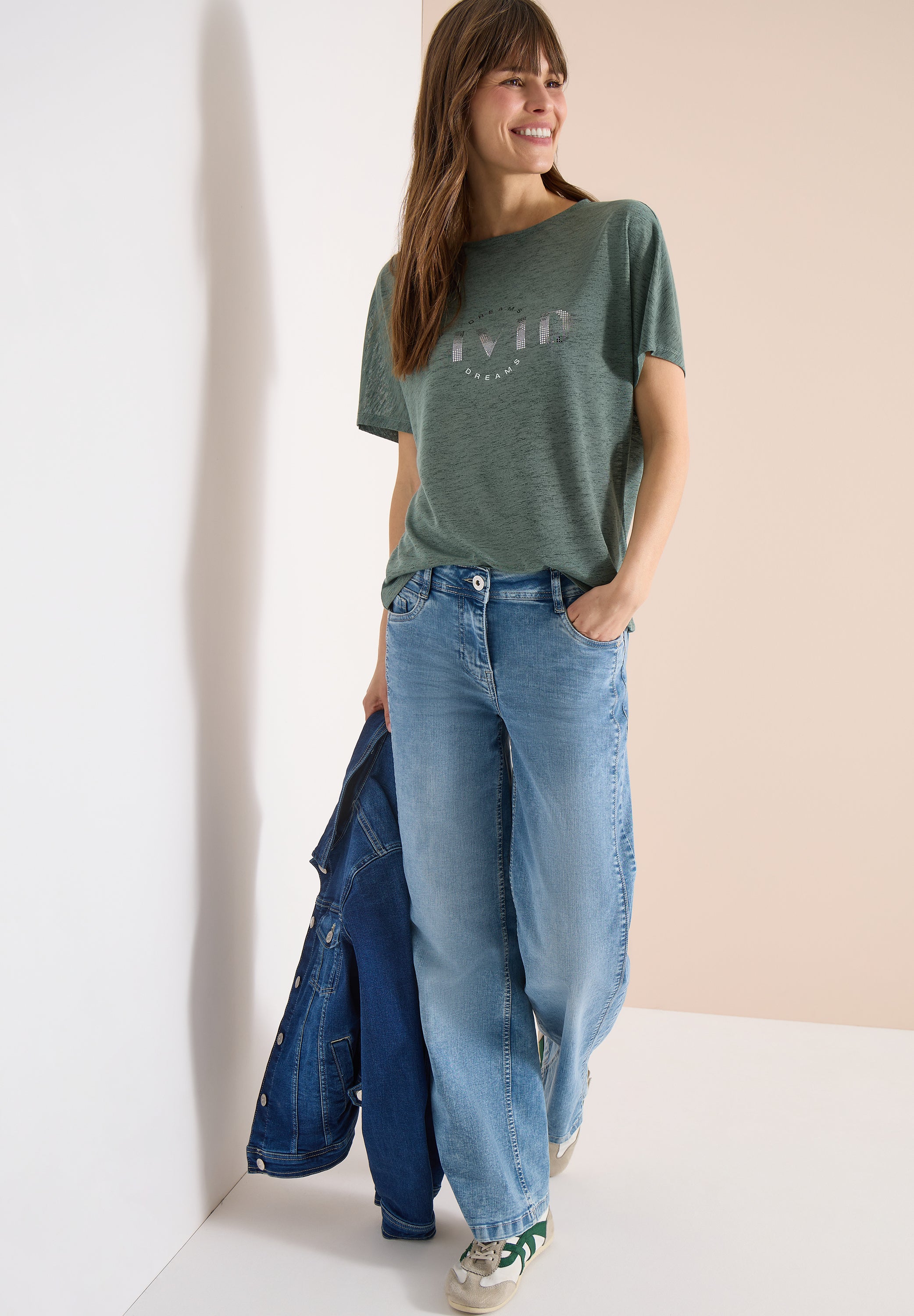 Dropped Shoulder Shirt in Leinen-Optik