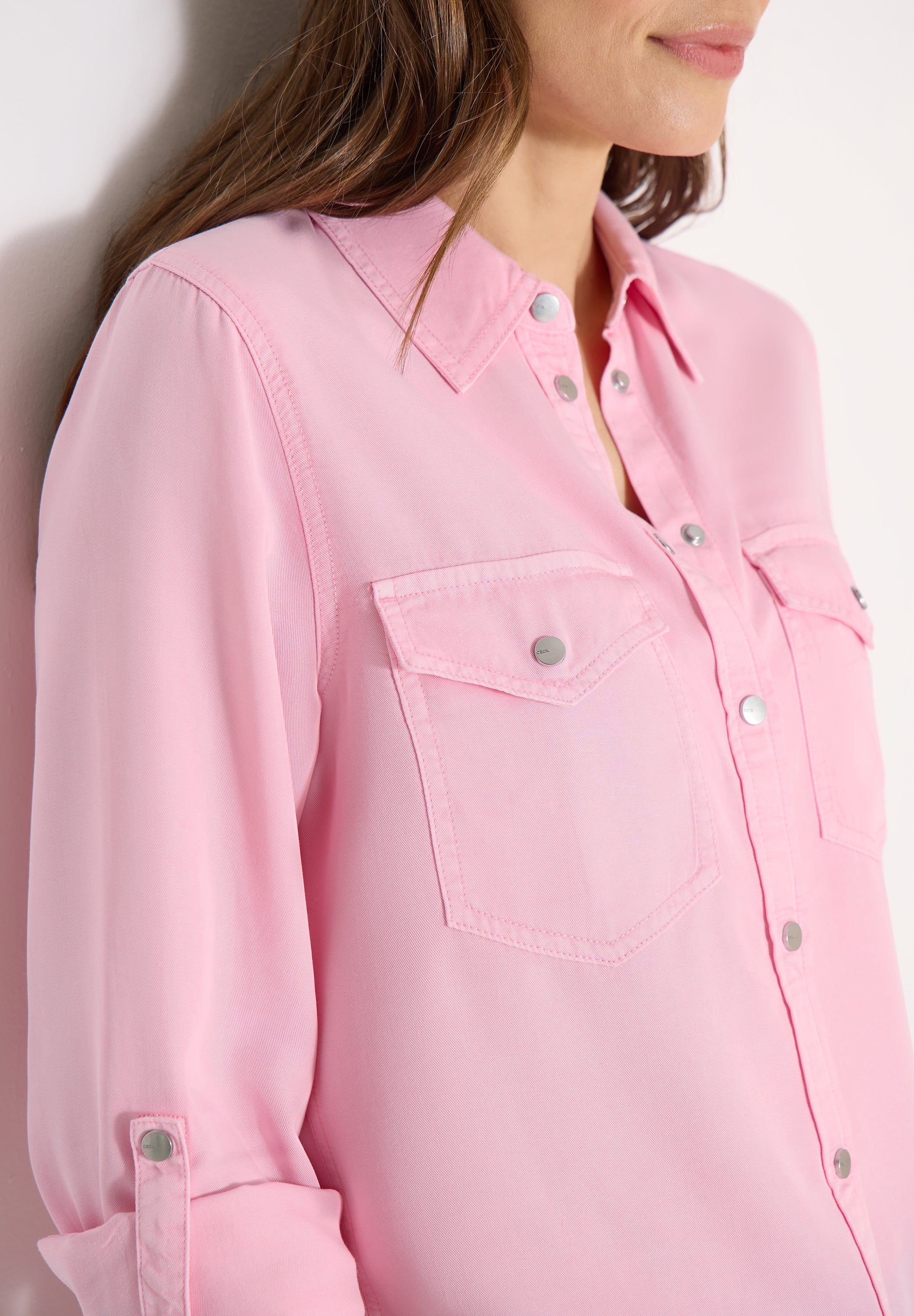 Bluse mit Hemdkragen und Turn-Up