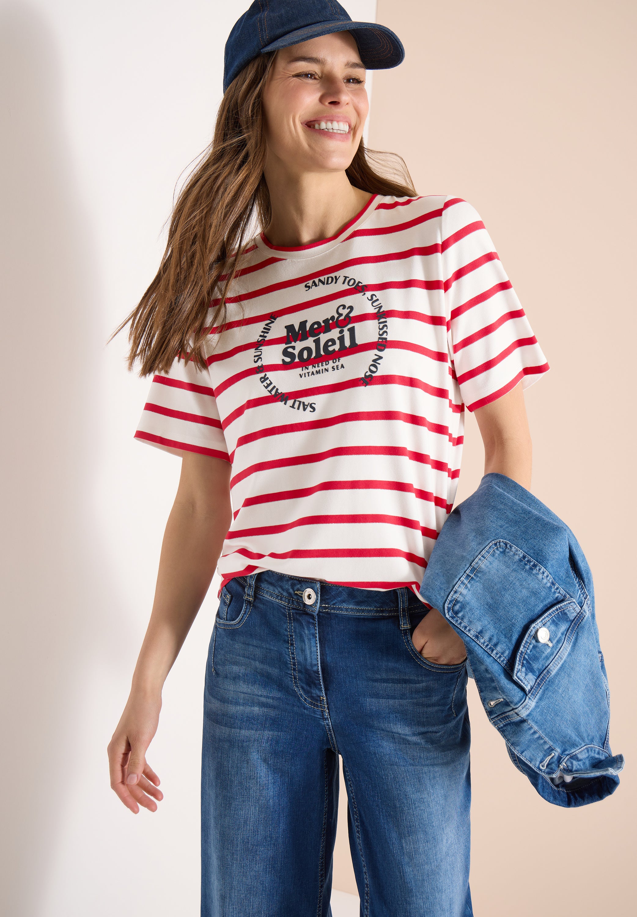 Kurzarm Shirt mit Rundhals und Streifen