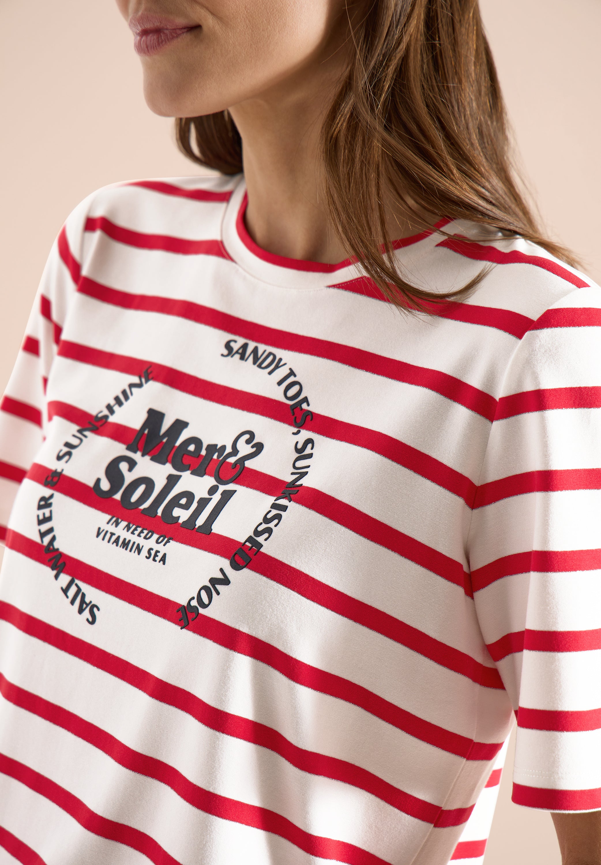 Kurzarm Shirt mit Rundhals und Streifen