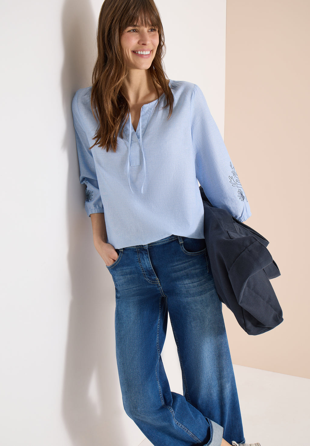 3/4-Arm Bluse mit Stickerei