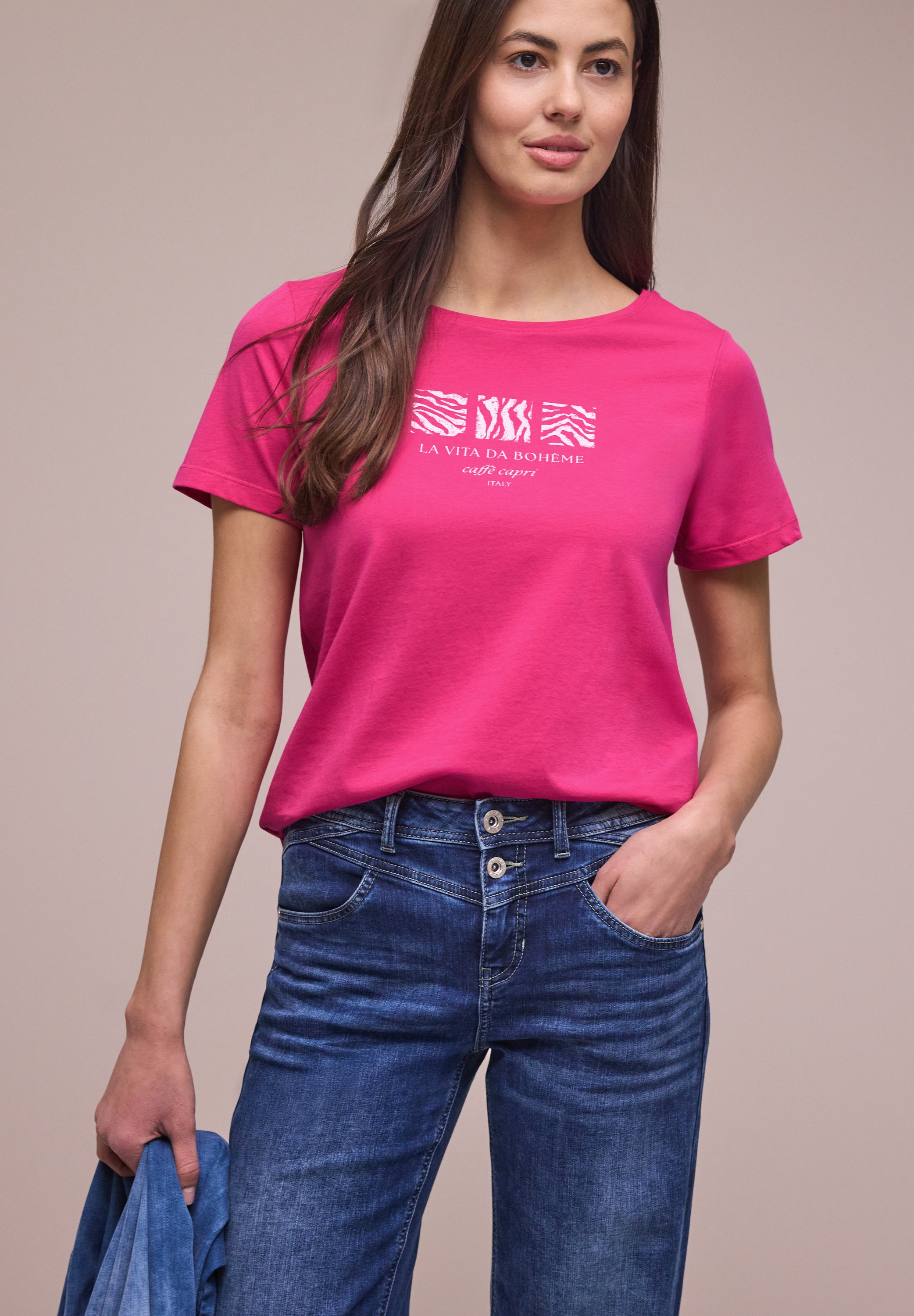 Basic T-Shirt mit Rundhals und Print
