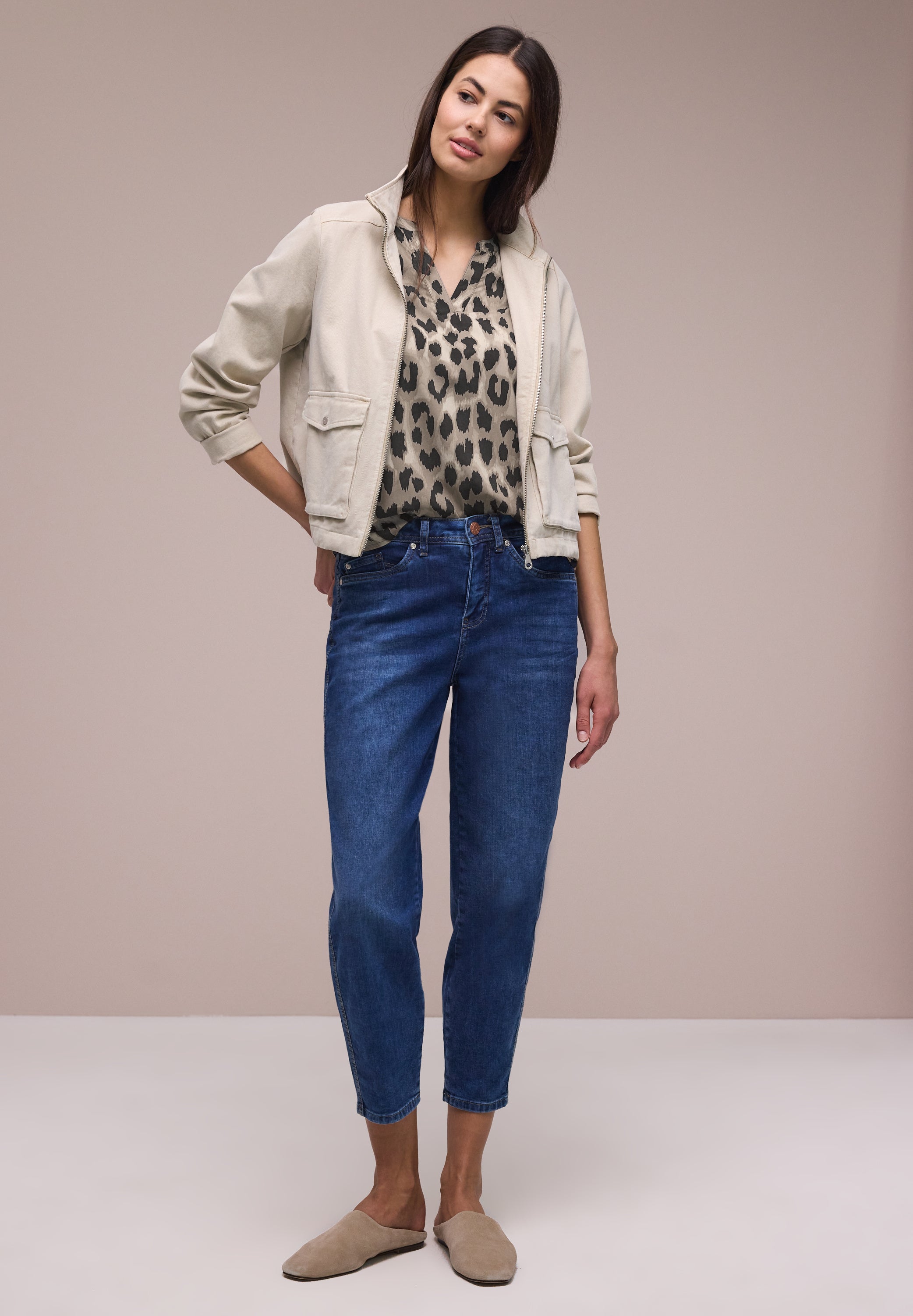 Bluse mit Split Neck und Animal Print