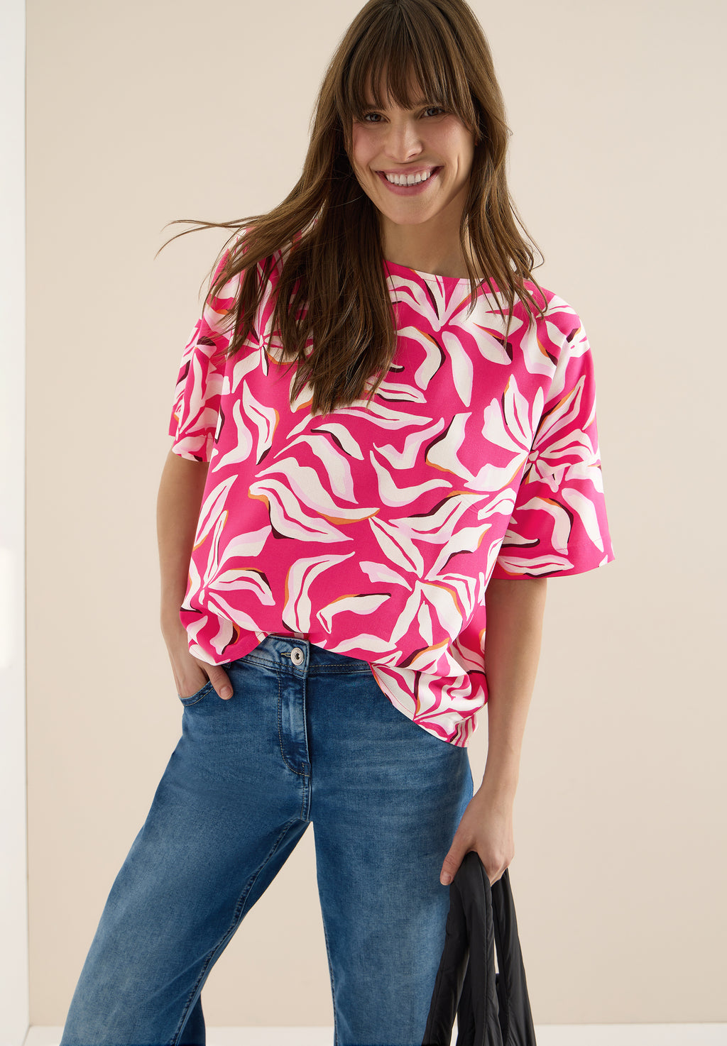 Kurzarm Bluse mit Print und Knöpfen