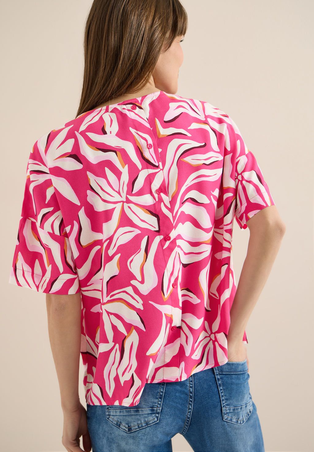 Kurzarm Bluse mit Print und Knöpfen