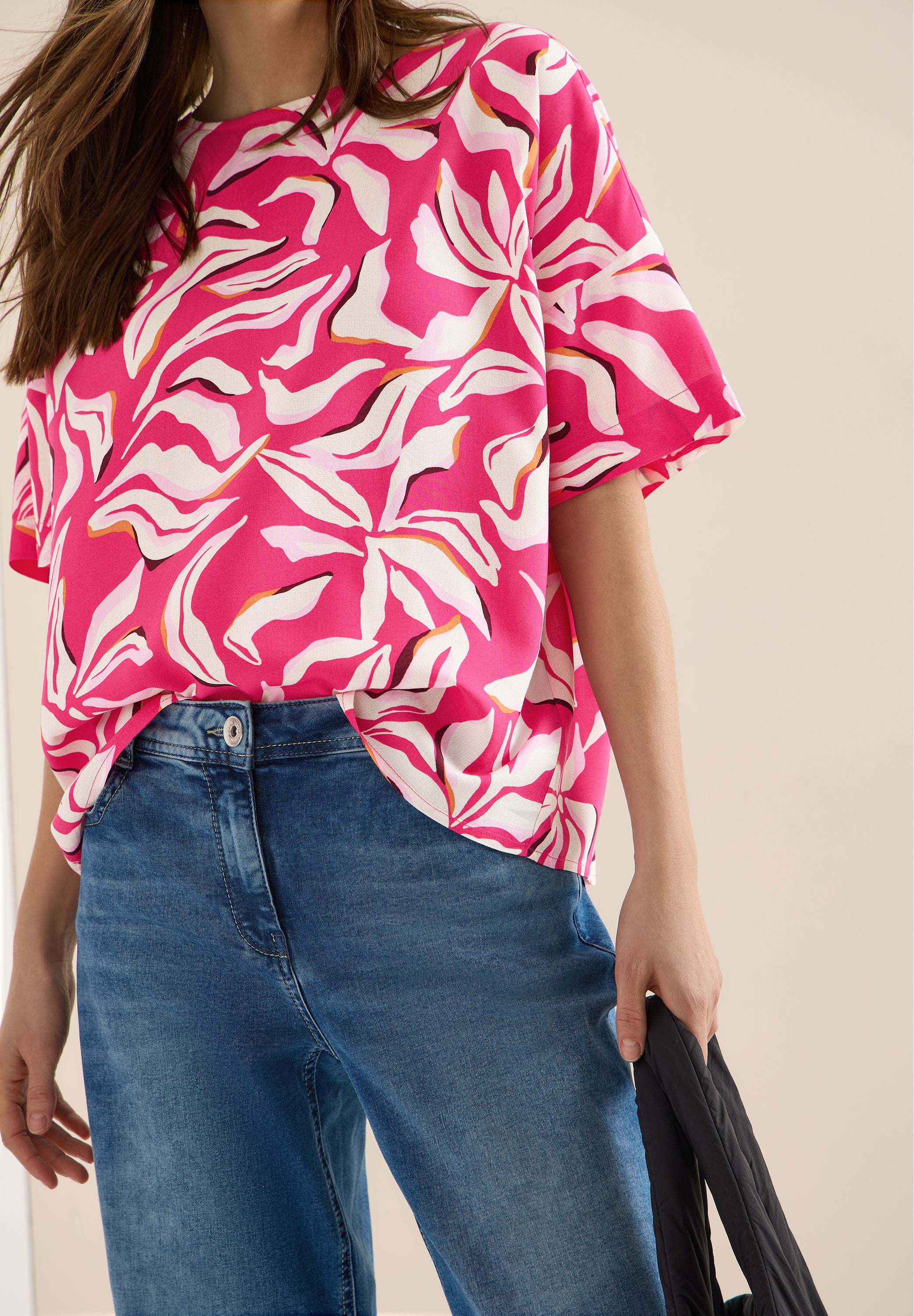 Kurzarm Bluse mit Print und Knöpfen