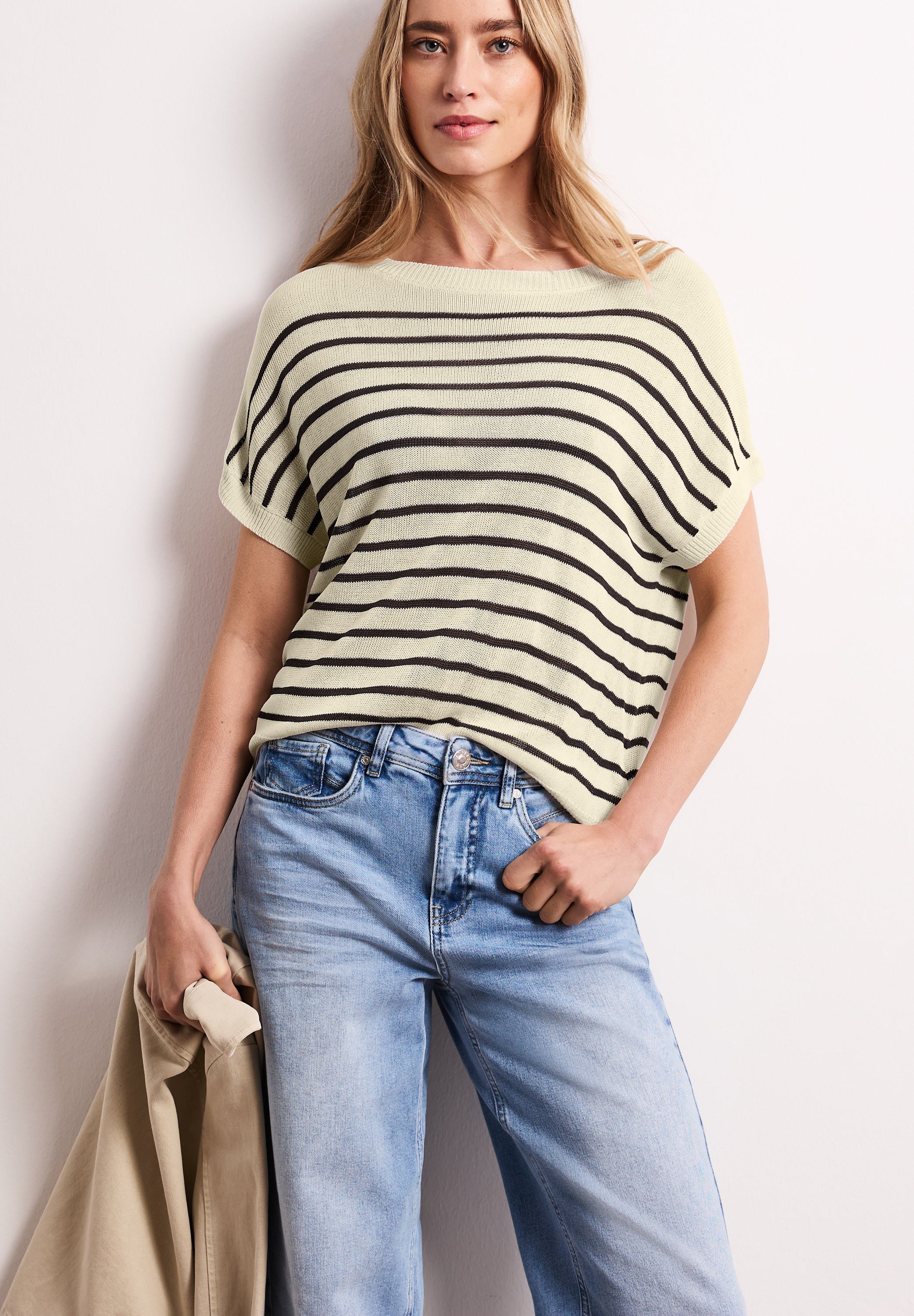 Pullover mit Boatneck und Streifen