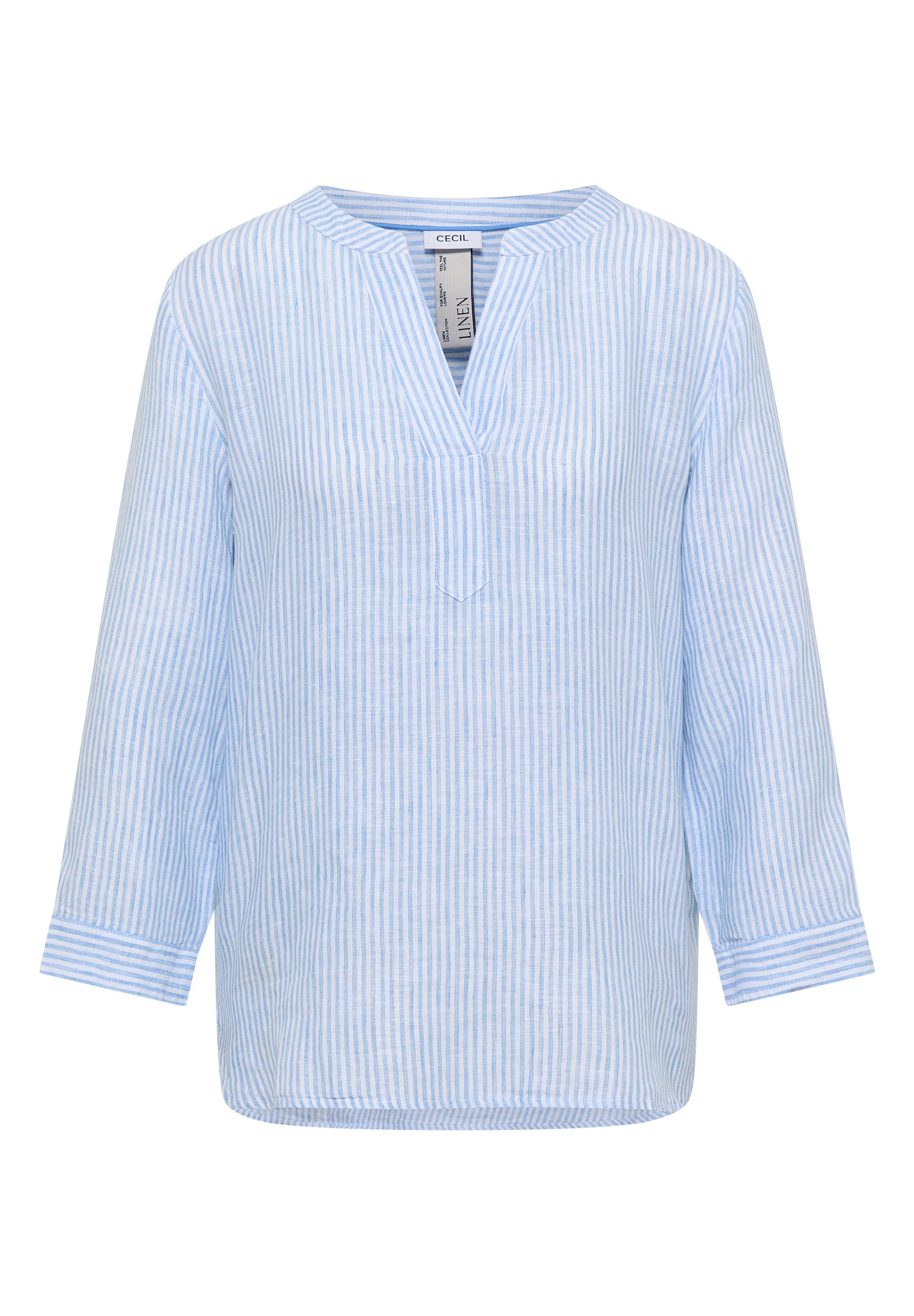 3/4-Arm Bluse mit Split Neck aus Leinen