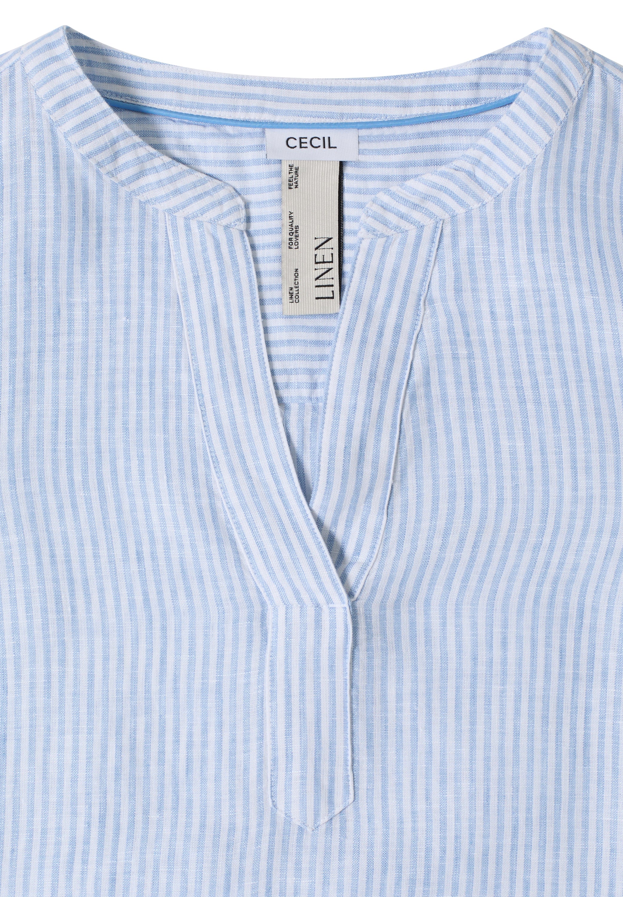 3/4-Arm Bluse mit Split Neck aus Leinen