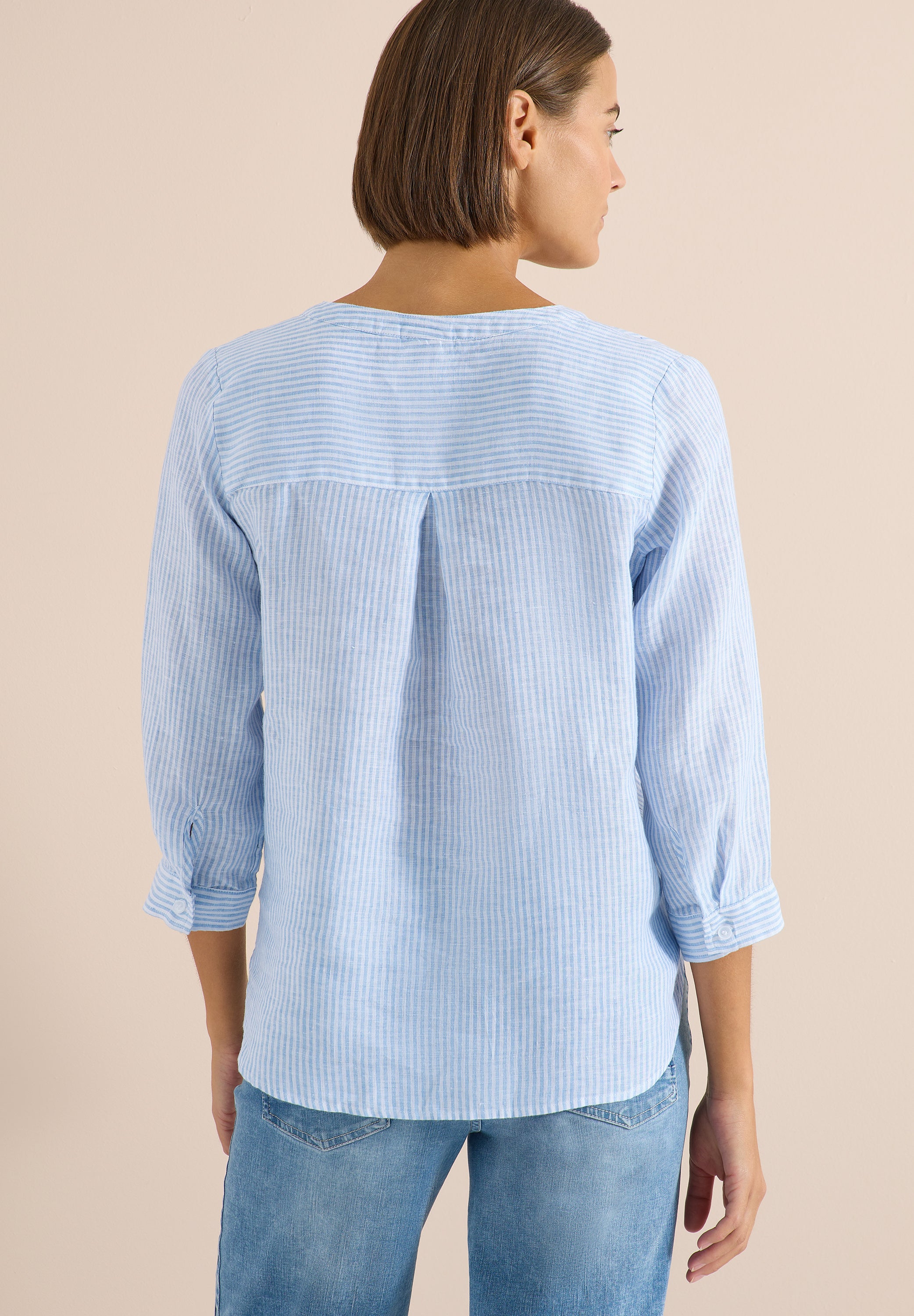 3/4-Arm Bluse mit Split Neck aus Leinen