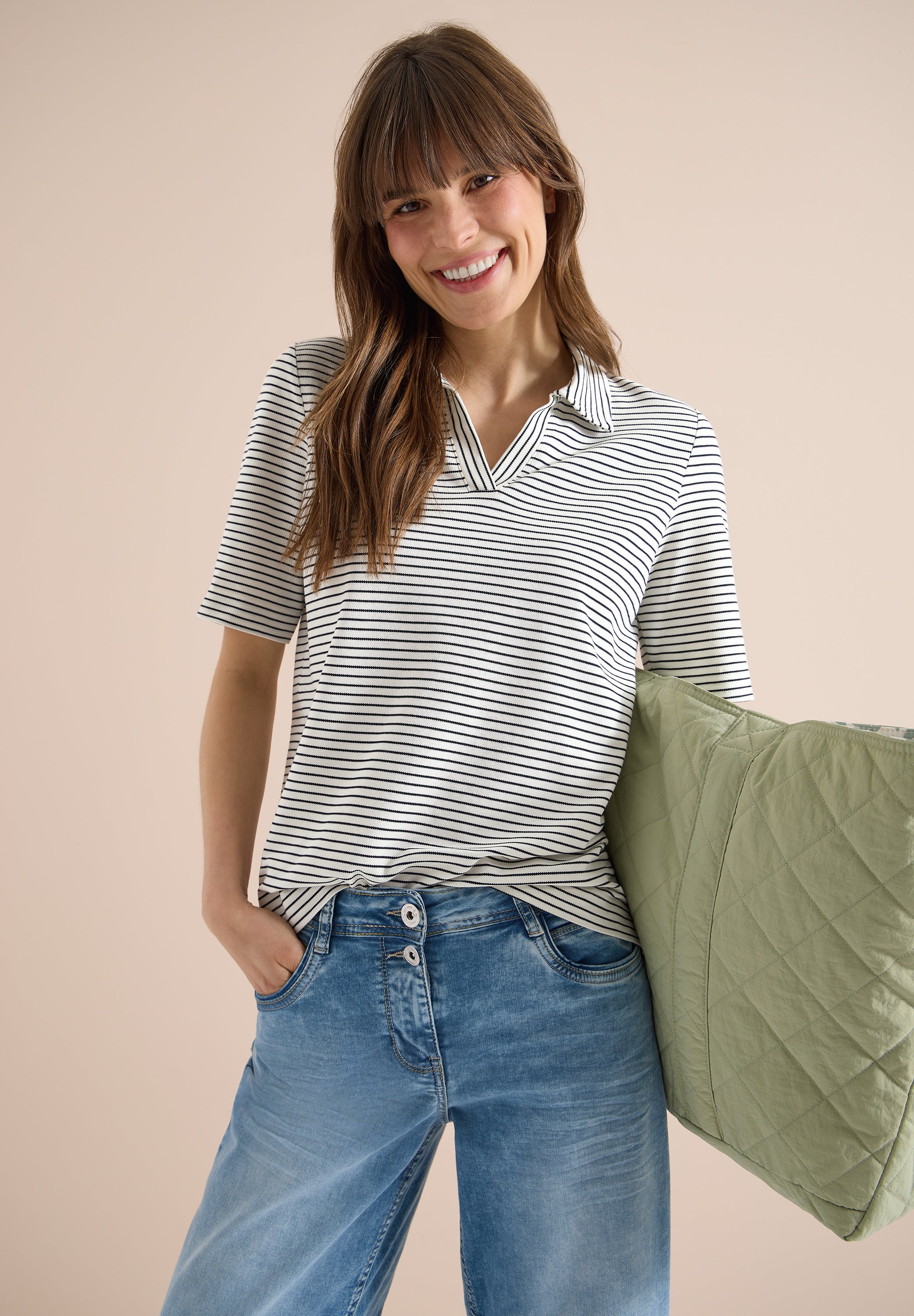Kurzarm Poloshirt mit Streifen