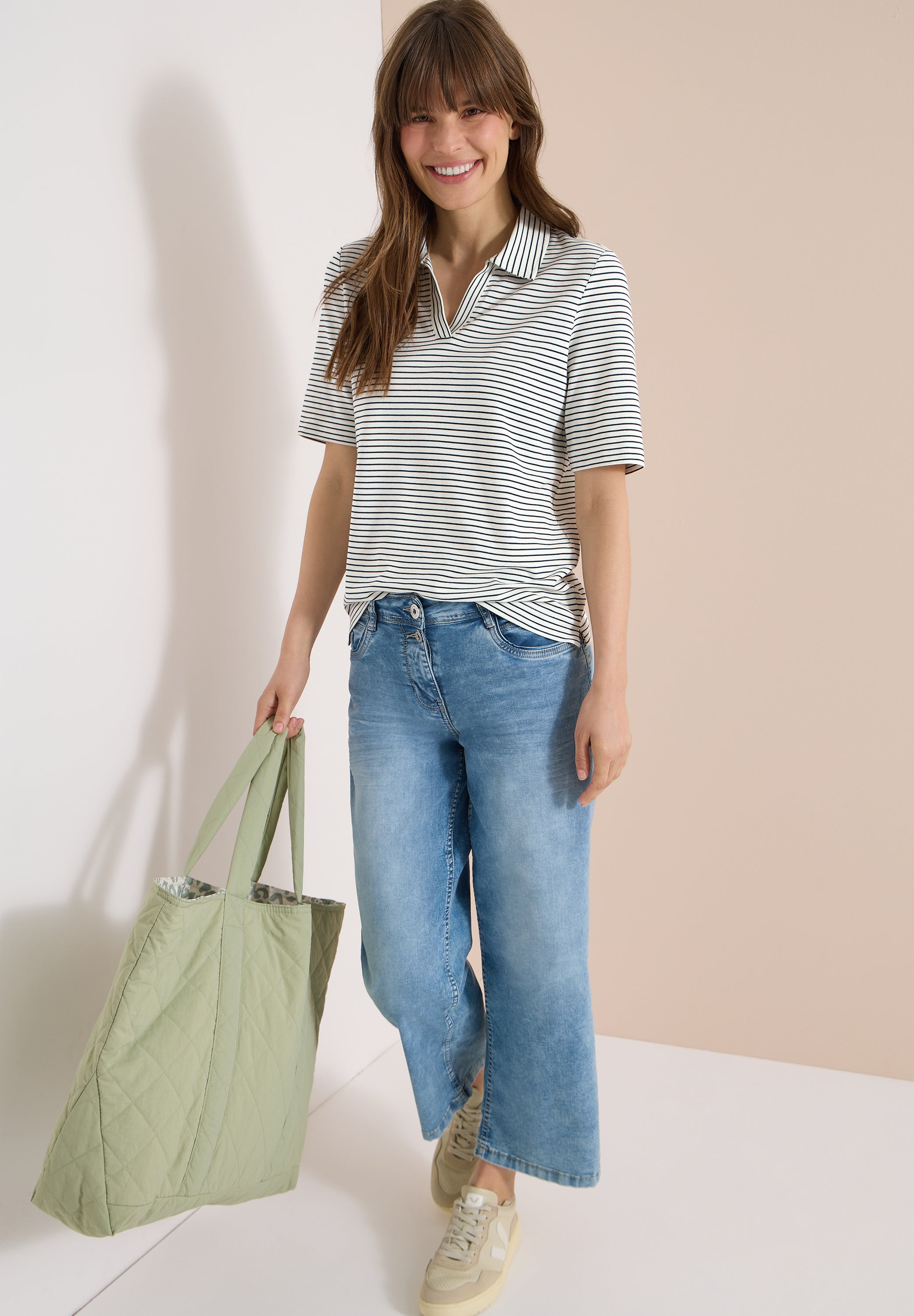 Kurzarm Poloshirt mit Streifen