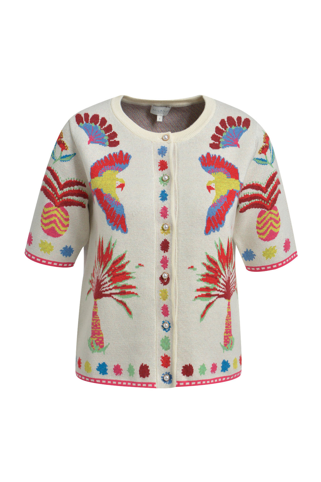 roundneck cardigan w placket + 1/2 sleeve