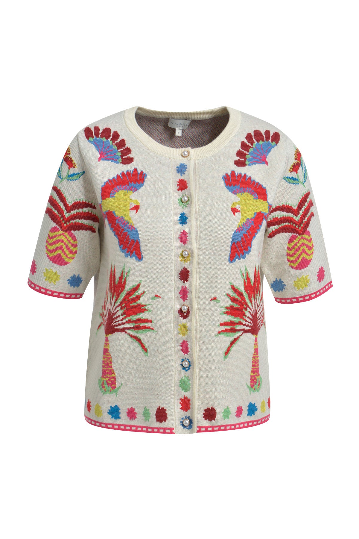 roundneck cardigan w placket + 1/2 sleeve