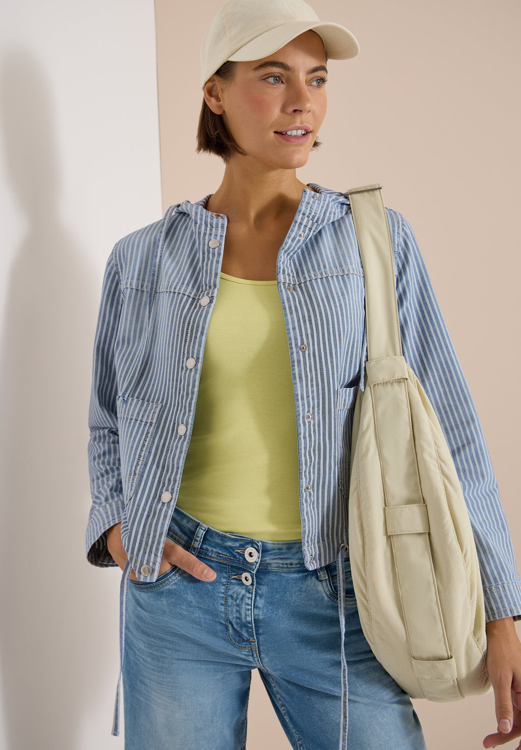 Overshirt mit Kapuze und Streifen