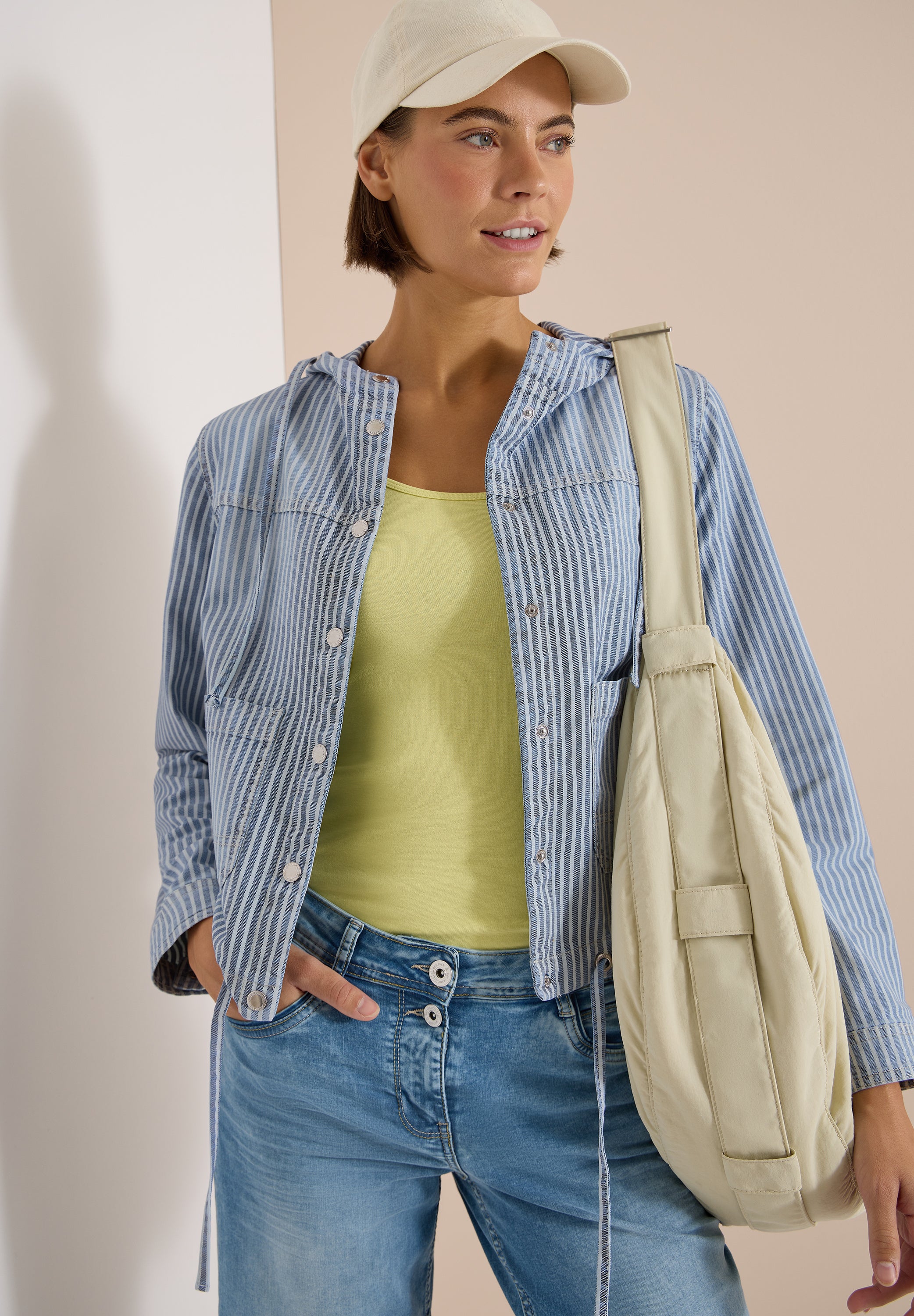 Overshirt mit Kapuze und Streifen