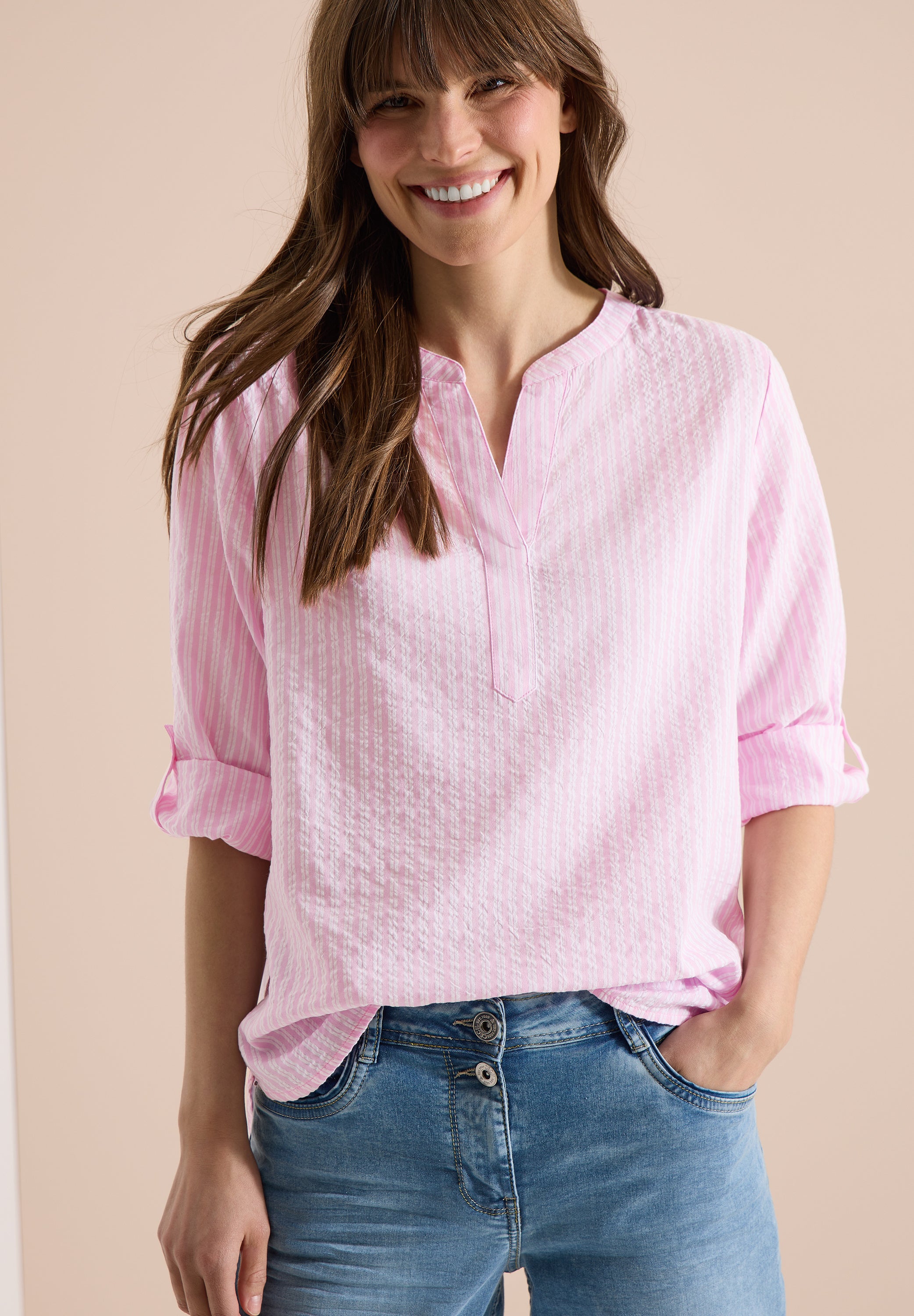 3/4-Arm Bluse in Seersuckerqualität