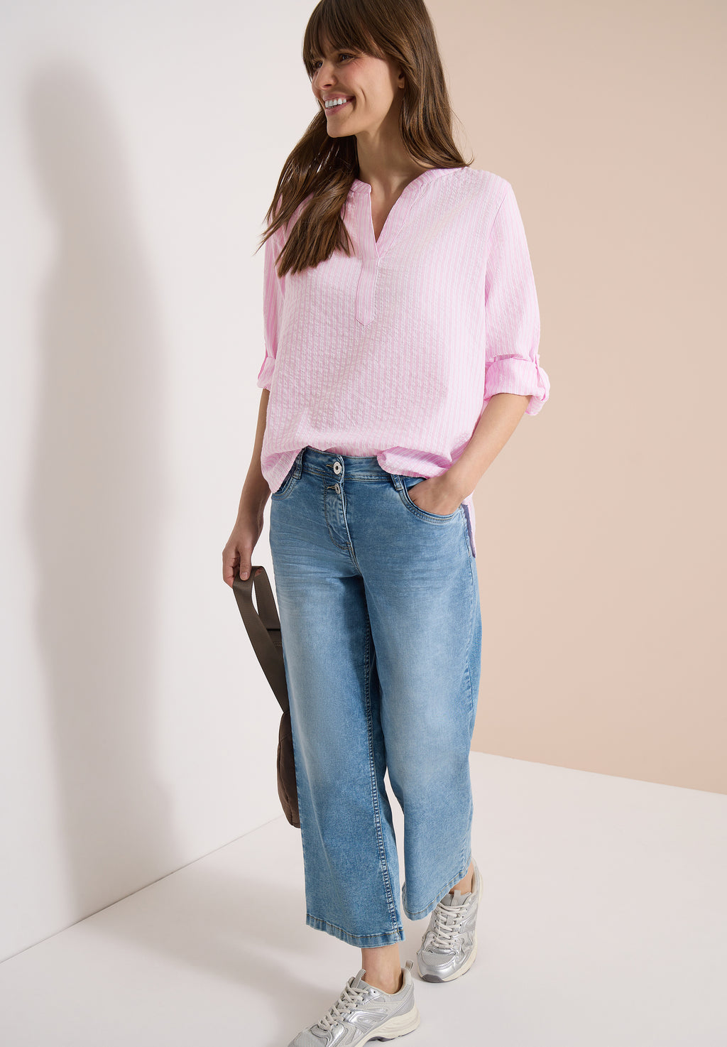 3/4-Arm Bluse in Seersuckerqualität