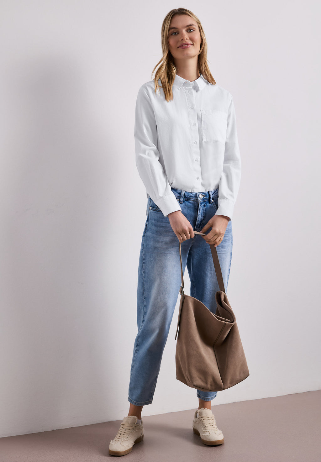 Langarm Bluse mit Hemdkragen aus Twill