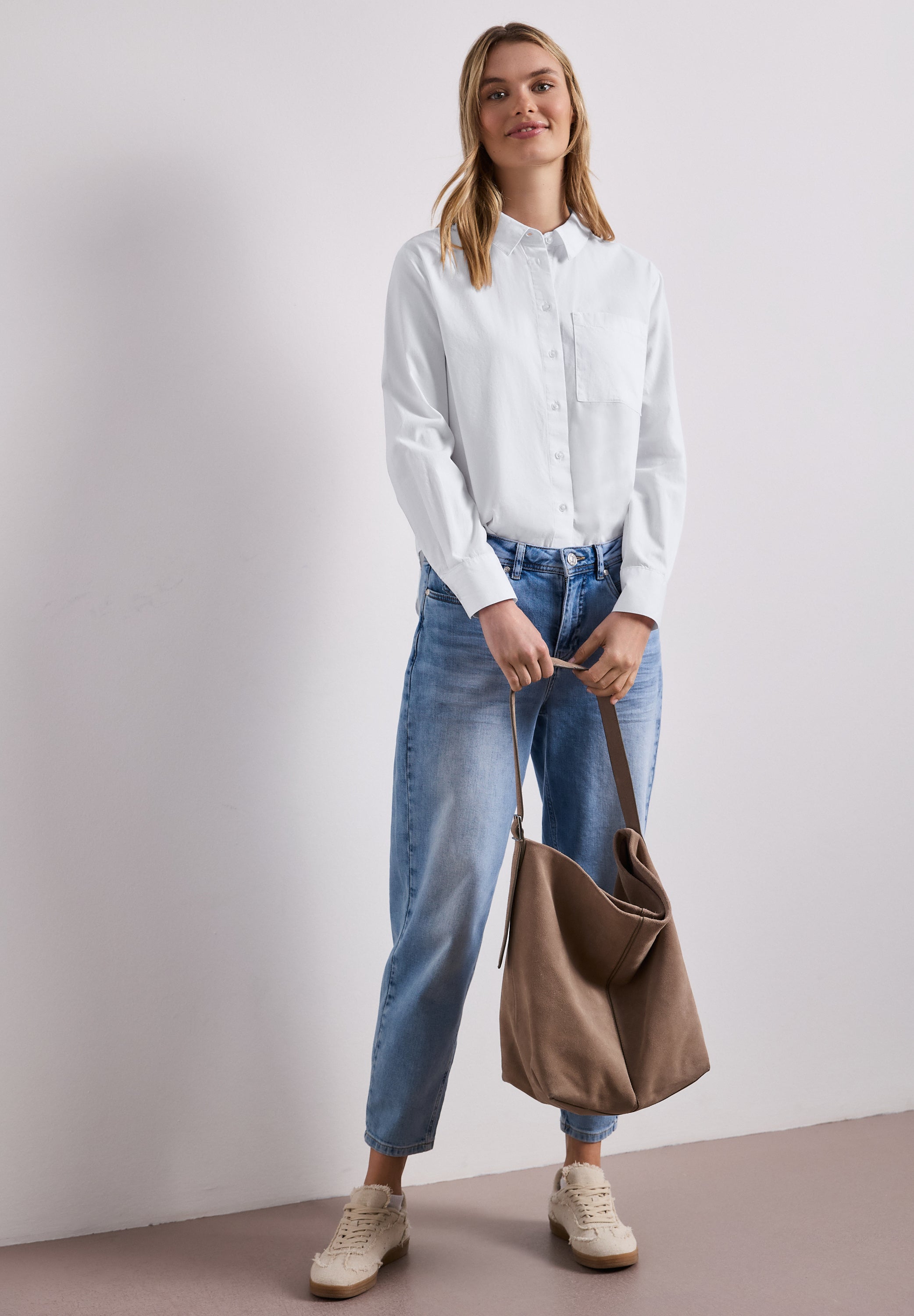 Langarm Bluse mit Hemdkragen aus Twill